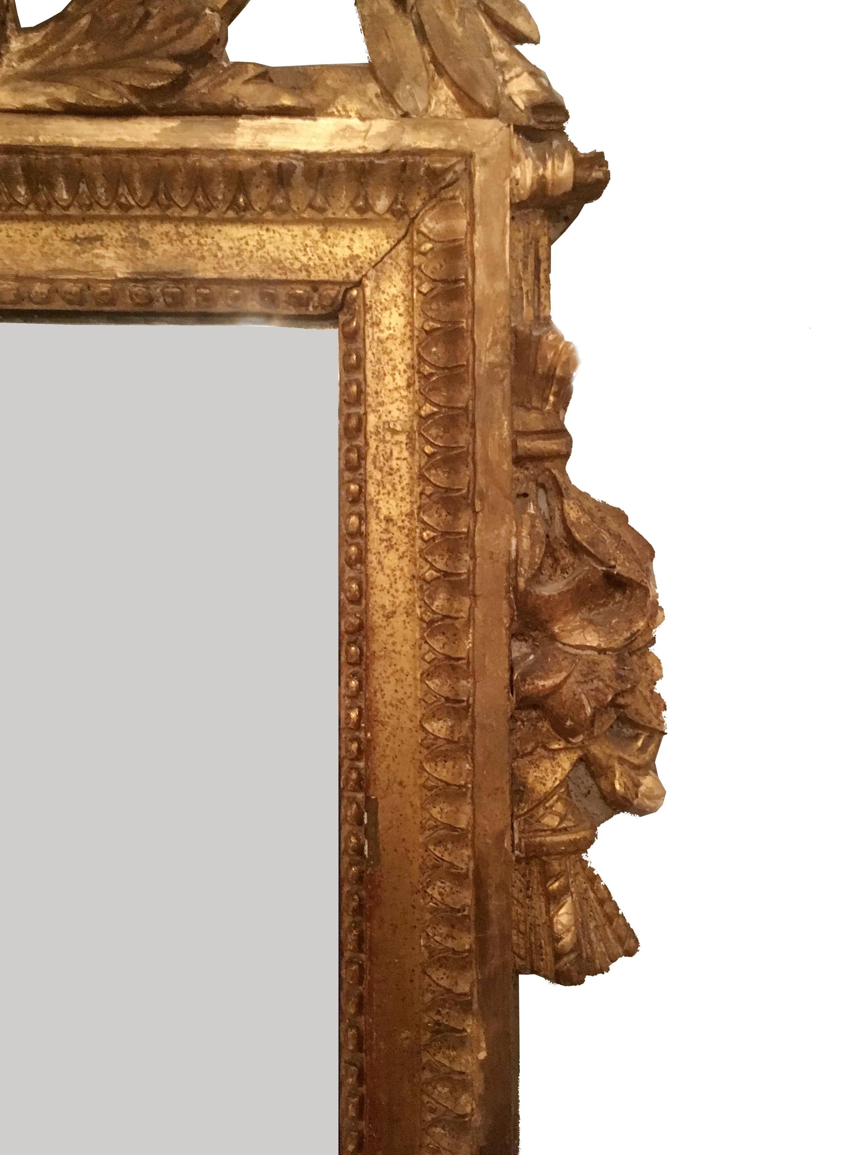 Late 18th Century French Neoclassical Giltwood Mirror Looking Glass with Crown 3