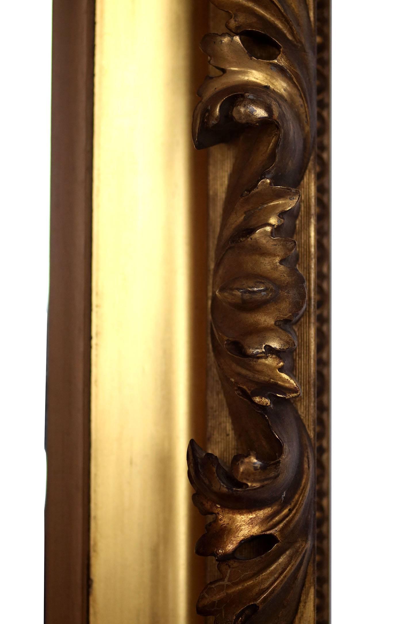 American Classical Mid-19th Century Gilt Classical Acanthus Looking Glass Mirror For Sale