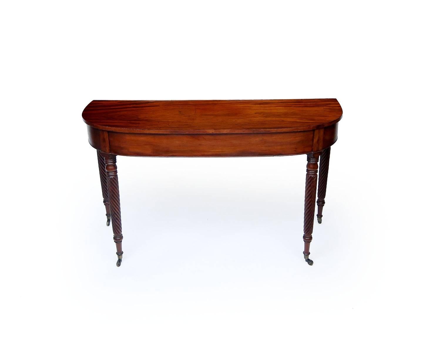 American Early 19th Century Federal Mahogany Demilune Table Attributed to Michael Allison