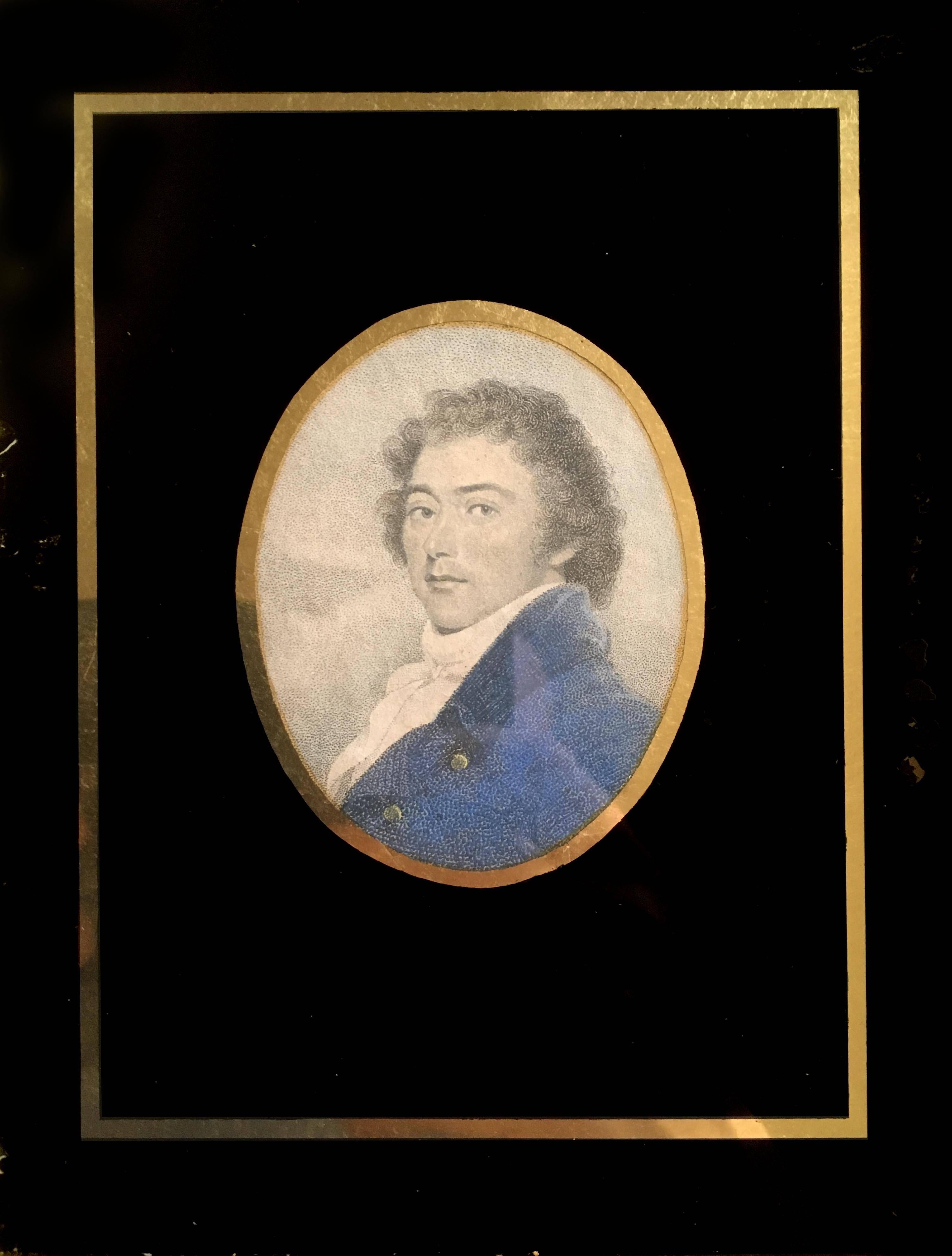Neoclassical Early 19th Century Hand-Colored Portrait Engraving of a Gentleman For Sale