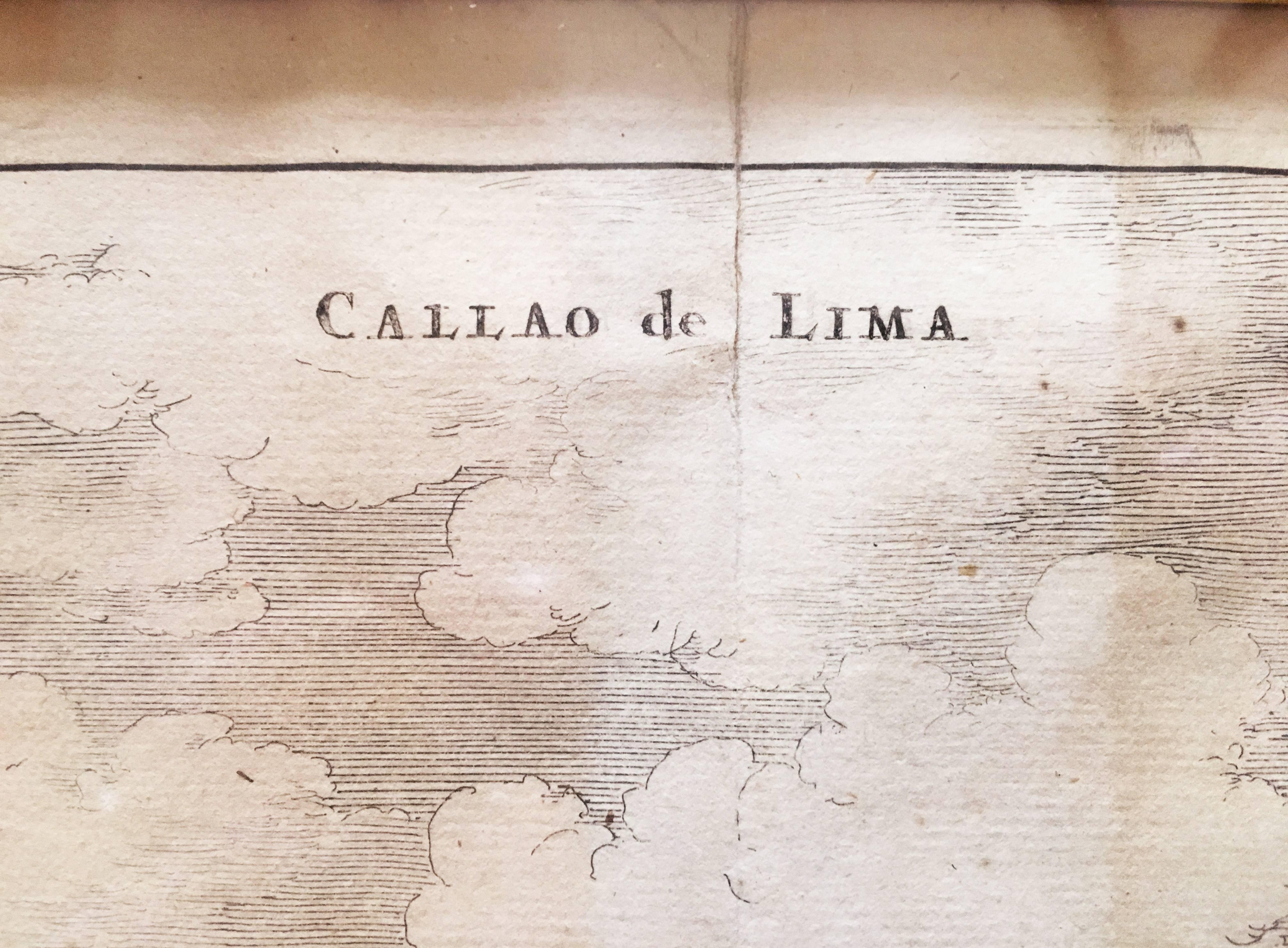 Kupferplattengravur des Hafens von Lima von Jacob van Meurs aus dem Jahr 1671 im Zustand „Gut“ im Angebot in Brooklyn, NY