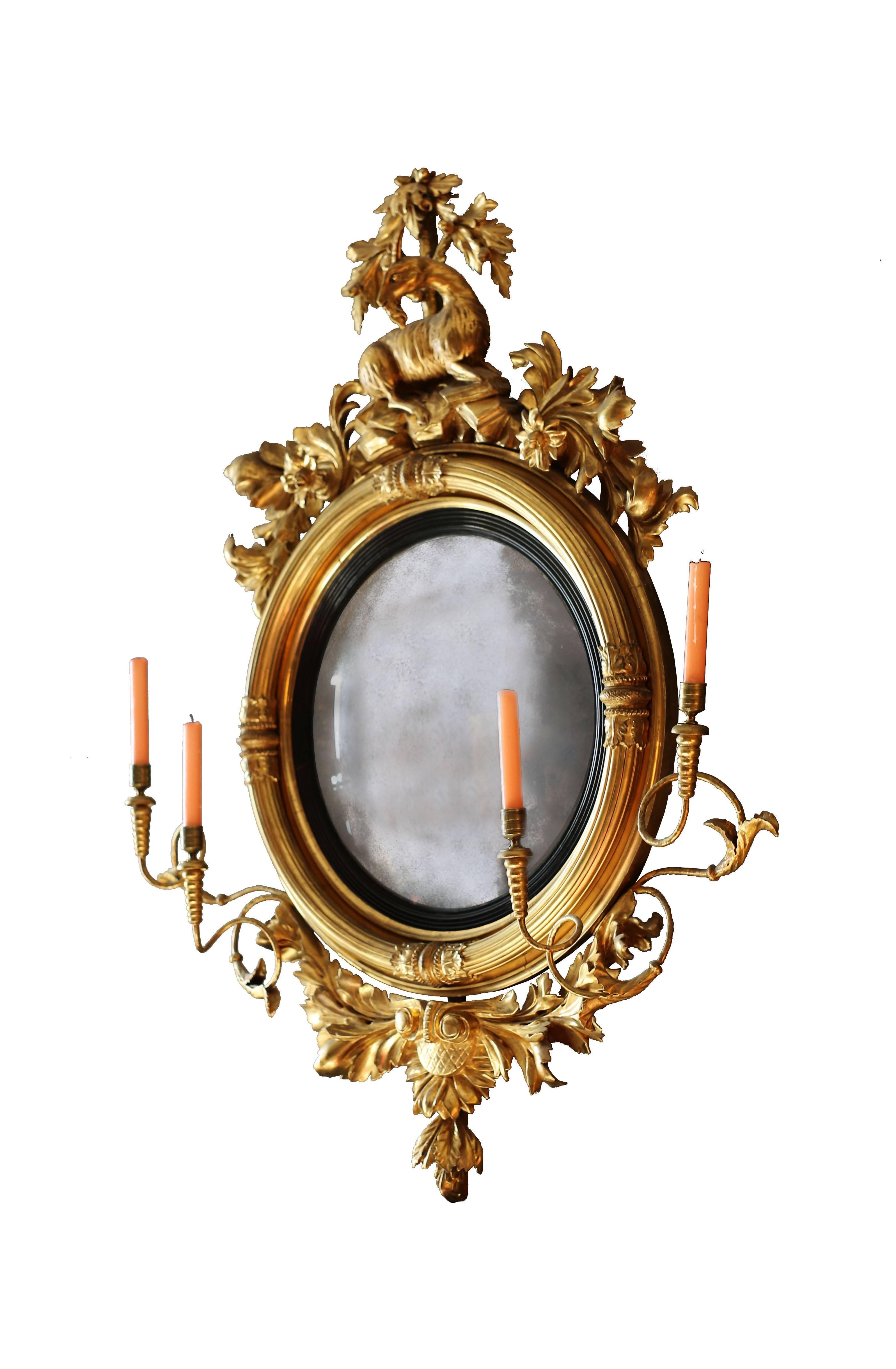 Large Early 19th Century American Regency Girandole Looking Glass 1