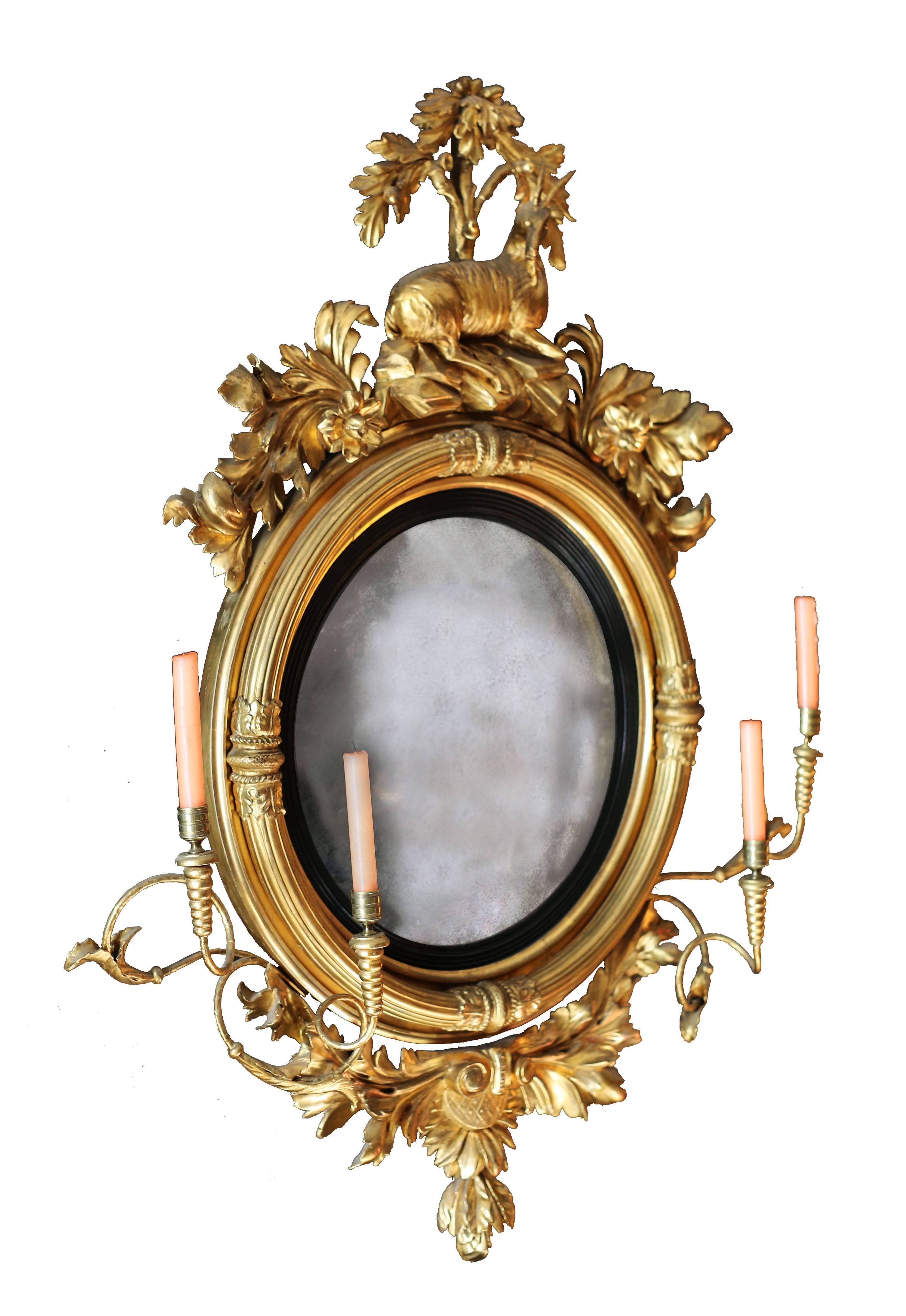 An exquisite classical American mirror of extremely rare form and in a stunning state of original preservation.  The mirror originates from the workshop of New York maker Isaac L. Platt who supplied pieces to the elite of the early United States. 