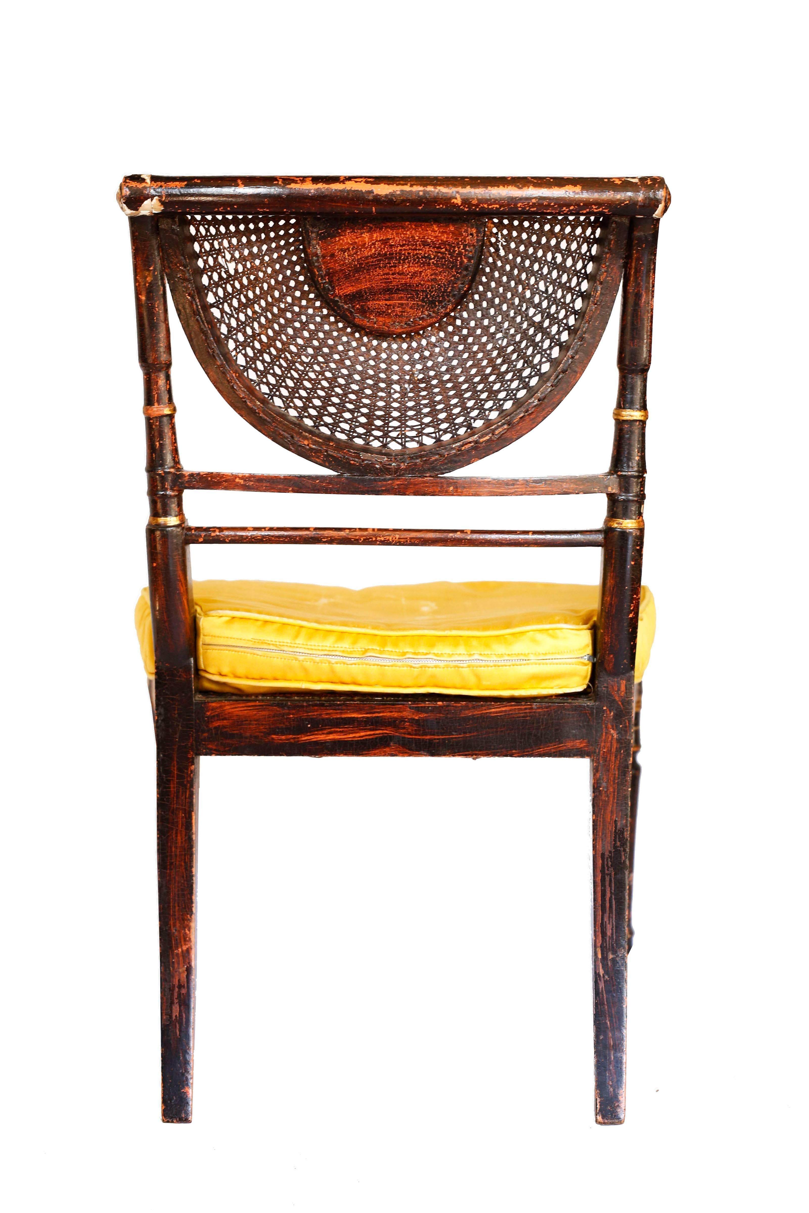 Hepplewhite Early 19th Century Parcel-Gilt Caned Armchair, after Angelica Kauffman