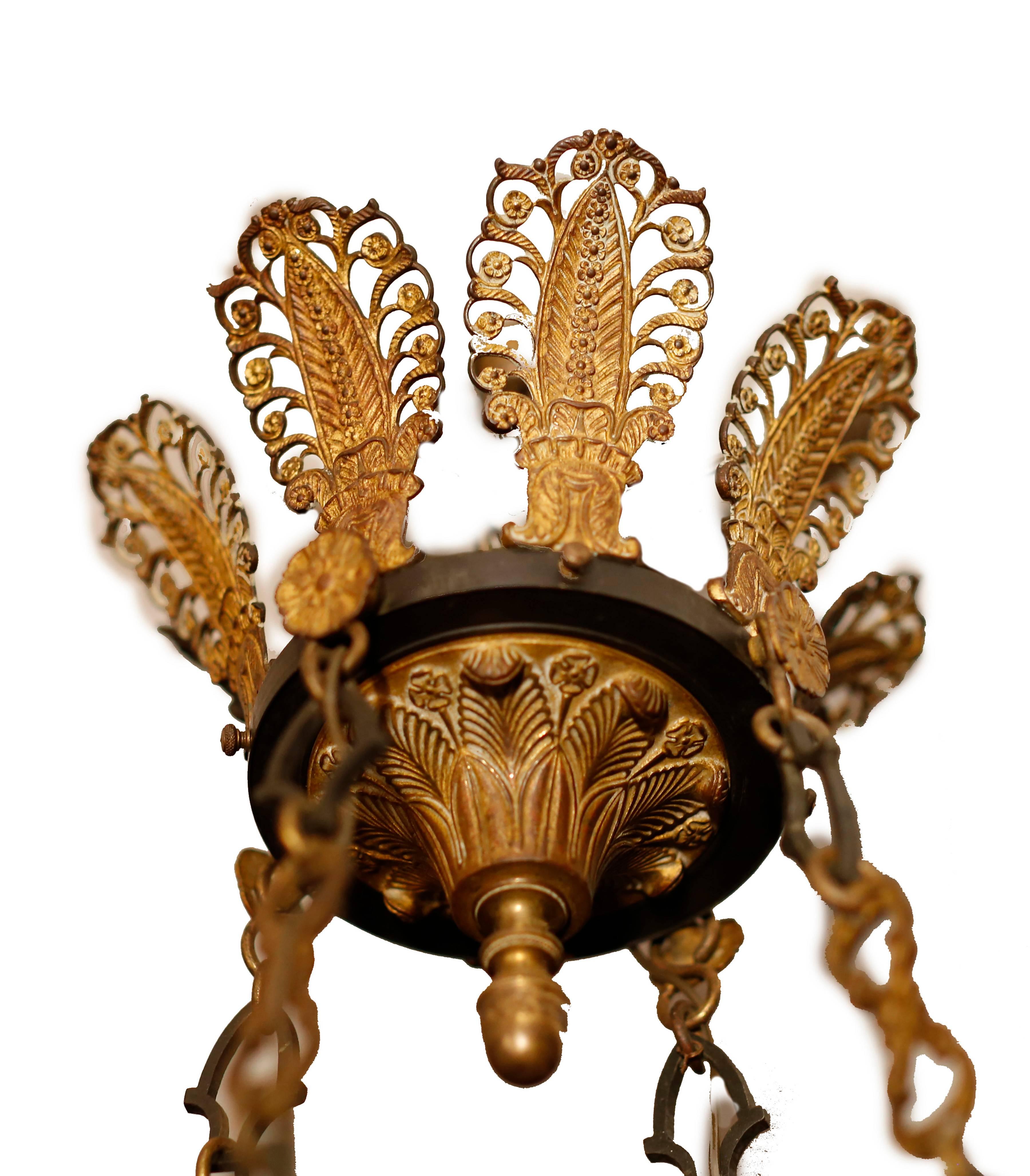Late 19th Century 19th Century French Empire Bronze Doré Eight-Light Chandelier