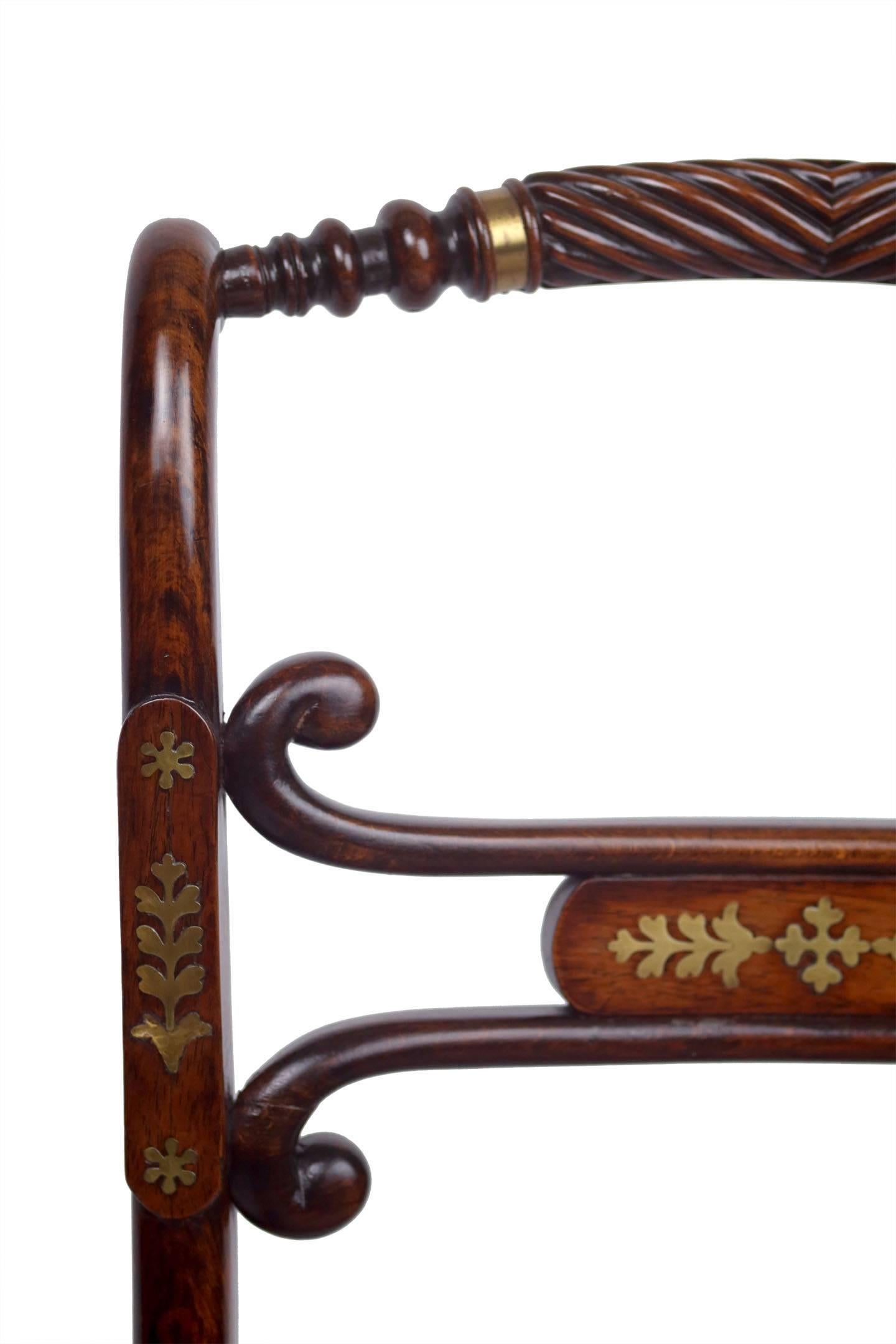 Set of Four 19th Century Regency Rosewood Cane Chairs with Brass Inlay 1