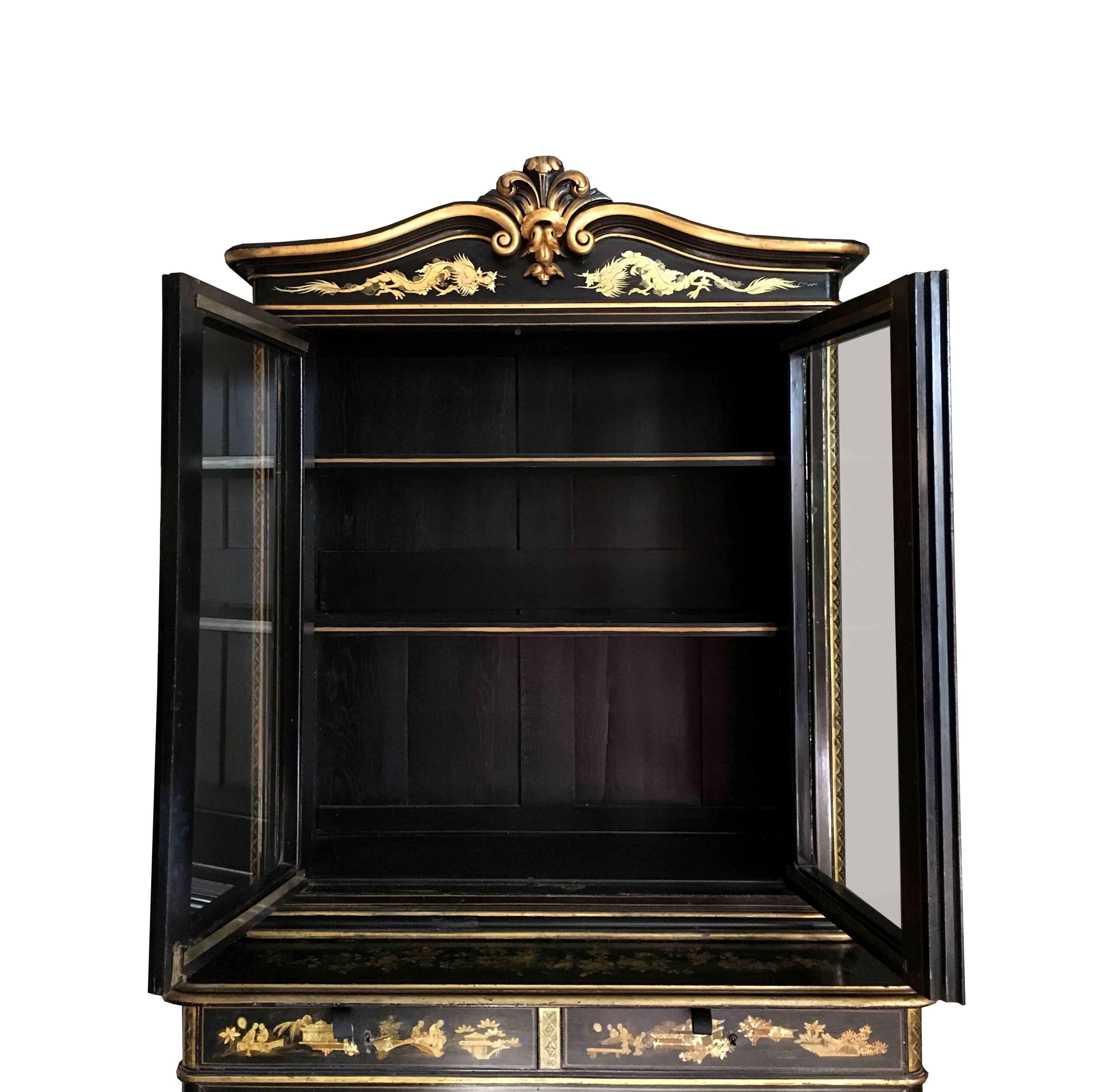 19th Century Chinoiserie Parcel Gilt Bookcase and Cabinet 1