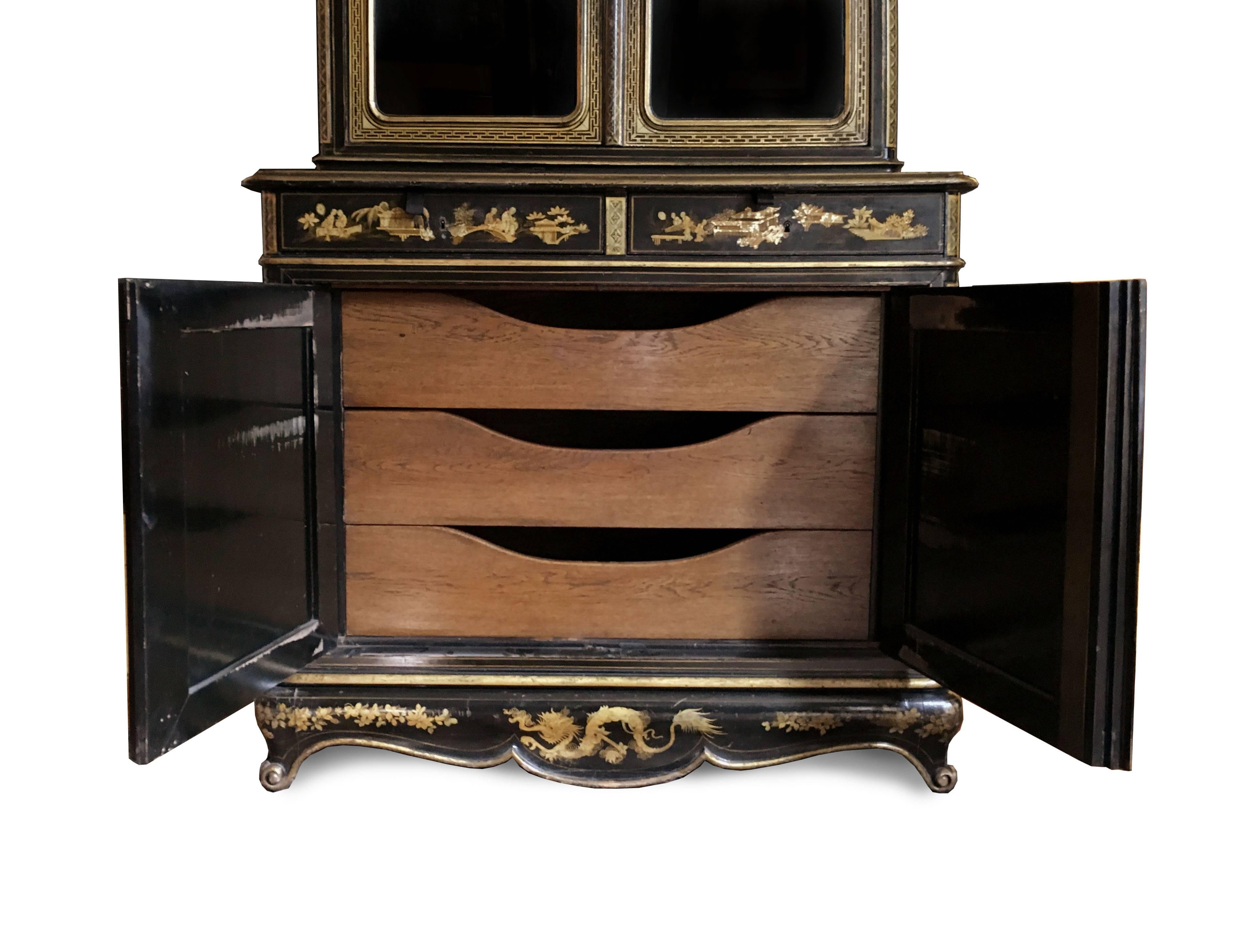 19th Century Chinoiserie Parcel Gilt Bookcase and Cabinet 2