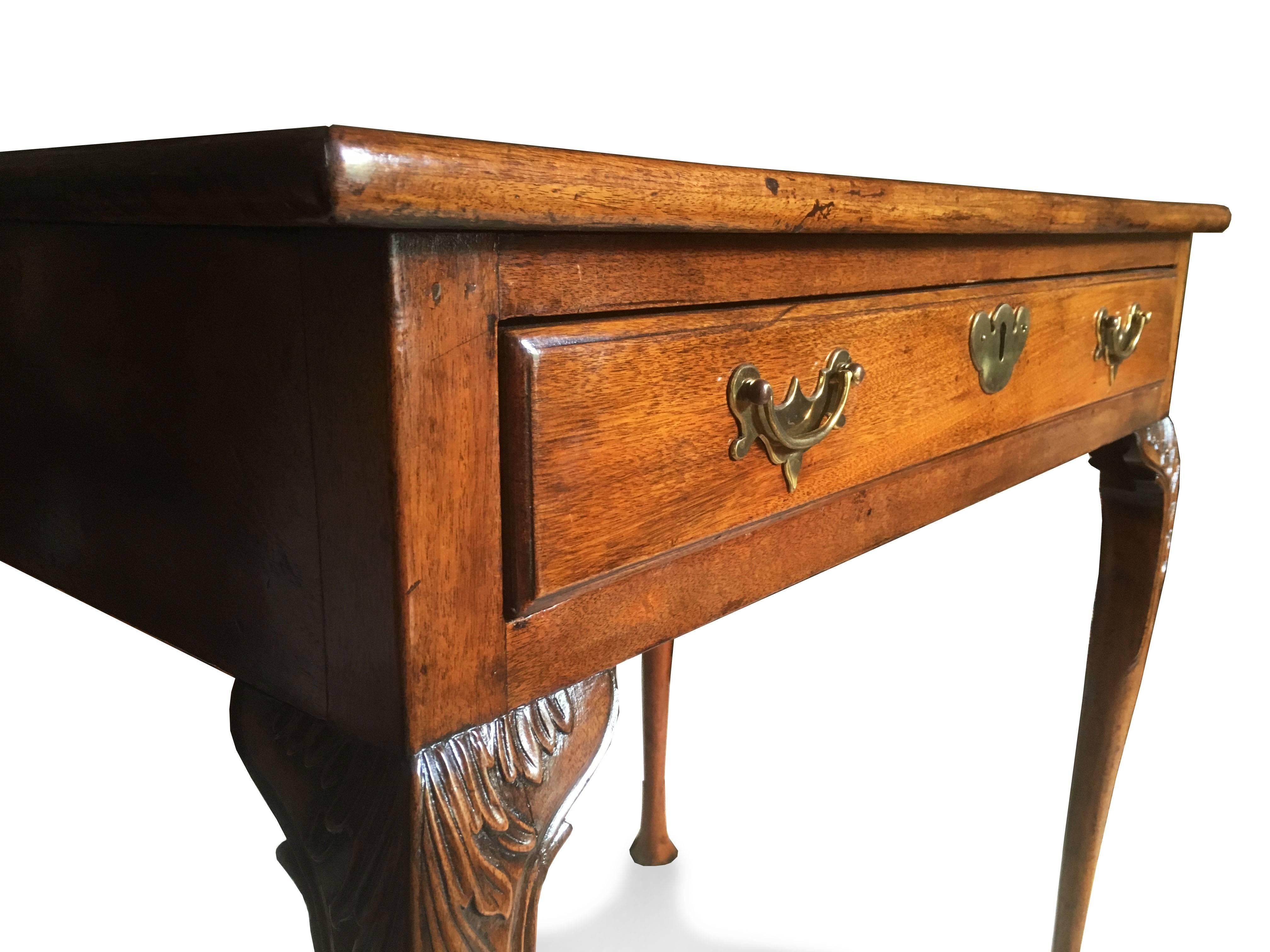 Chippendale 18th Century Irish Georgian Tea Table with Drawer and Trifid Feet