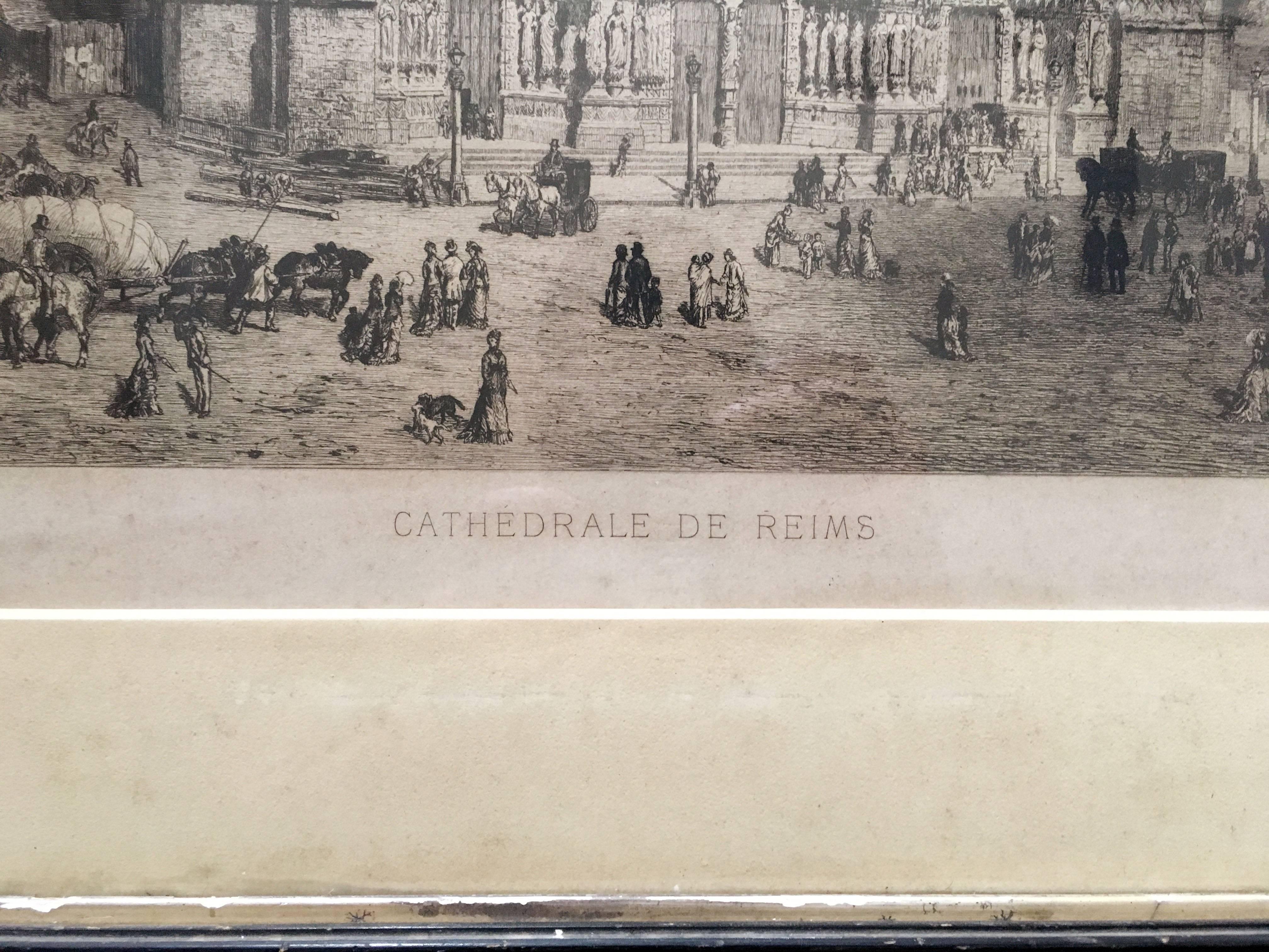 Gravur der „Cathedrale de Reims“ aus dem 19. Jahrhundert im Zustand „Gut“ im Angebot in Brooklyn, NY