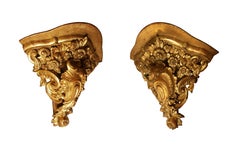 Pair of Large Mid-18th Century George II Rococo Gilt Corner Brackets