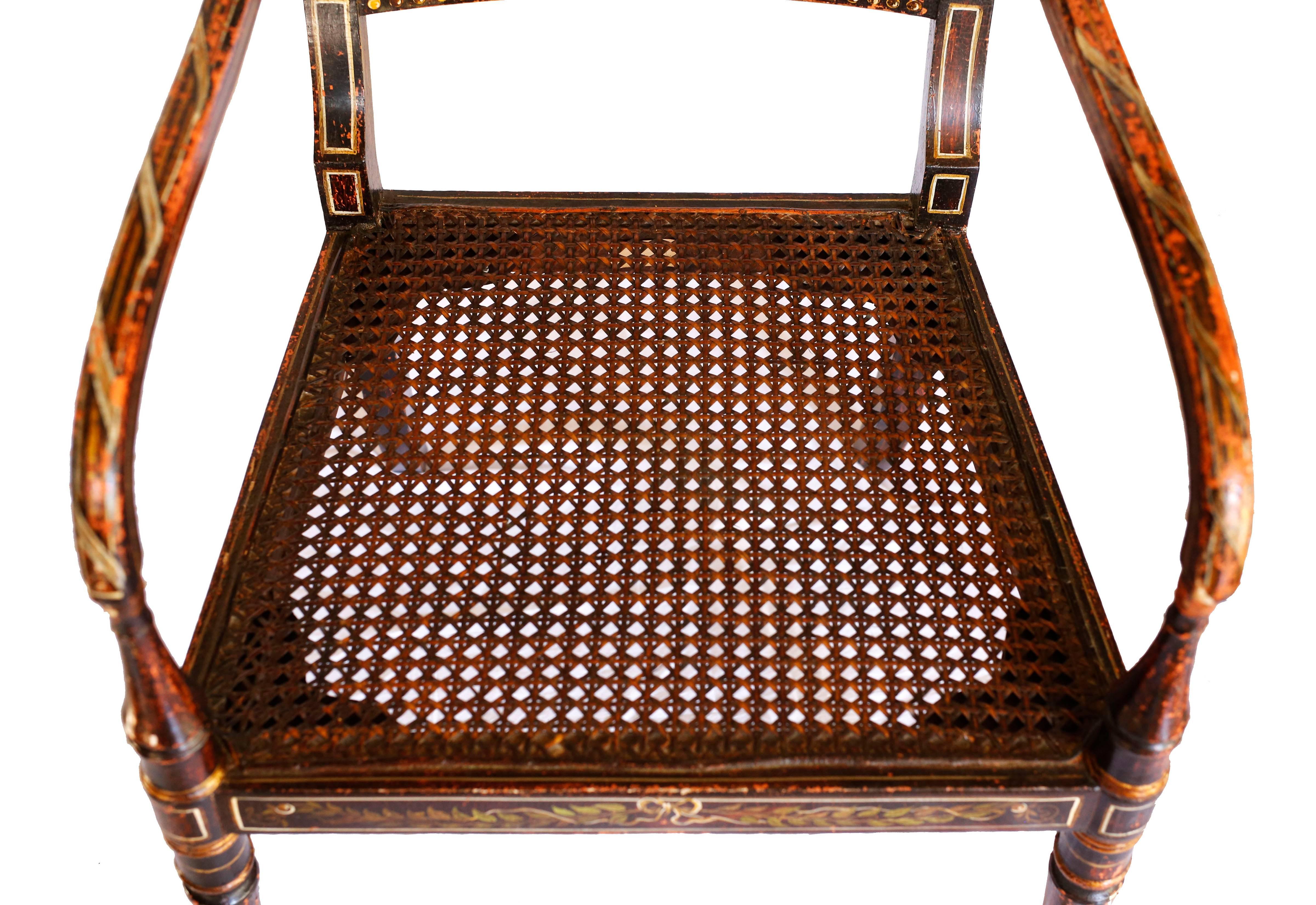 Early 19th Century Parcel-Gilt Caned Armchair, after Angelica Kauffman 1
