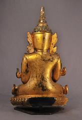 Early 19th Century, Gilt Lacquer with Glass Inlay Crowned Buddha, Thailand