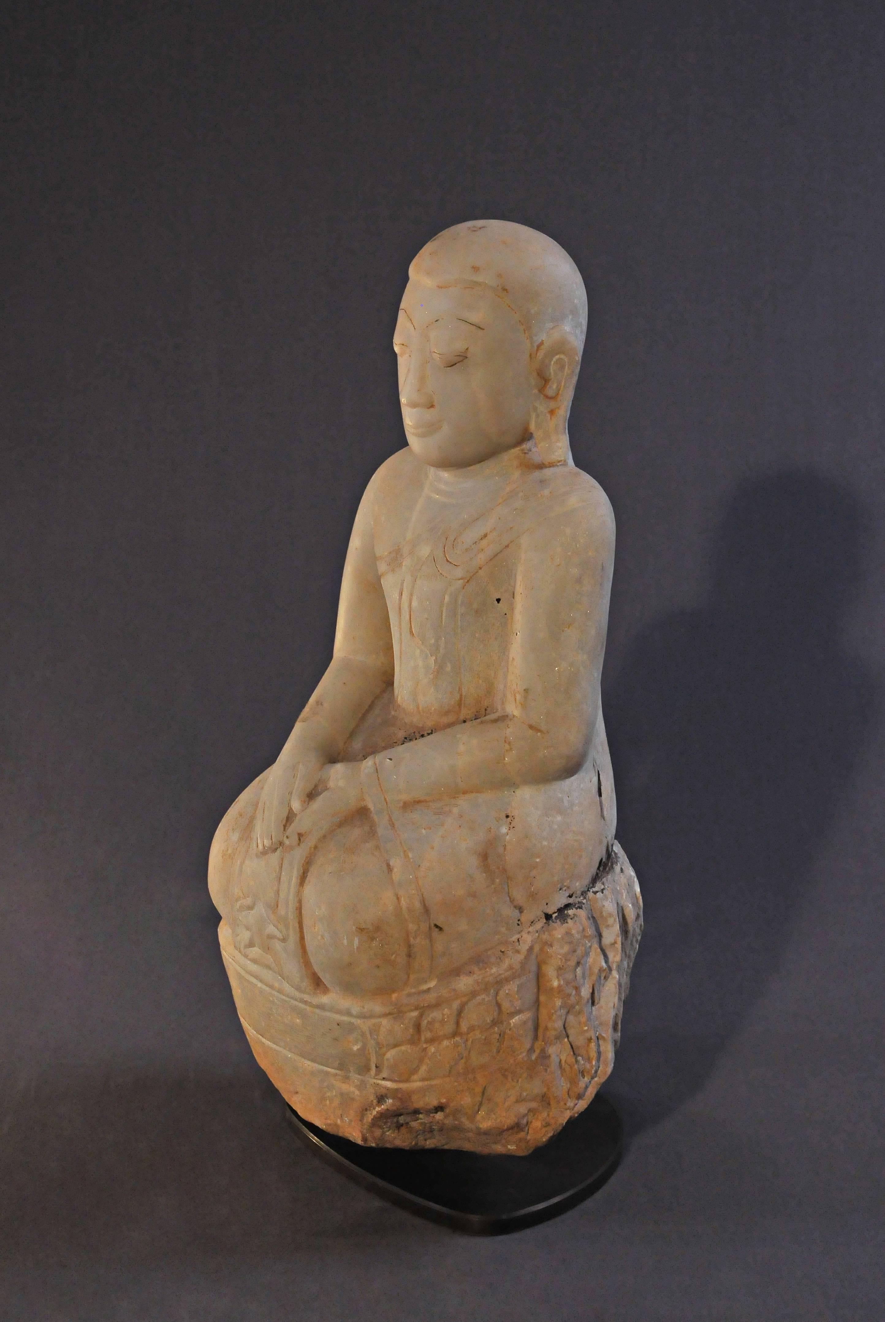 Carved 14th Century, Marble Sitting Nun in Anjali Mudra, Pagan Period, Art of Burma