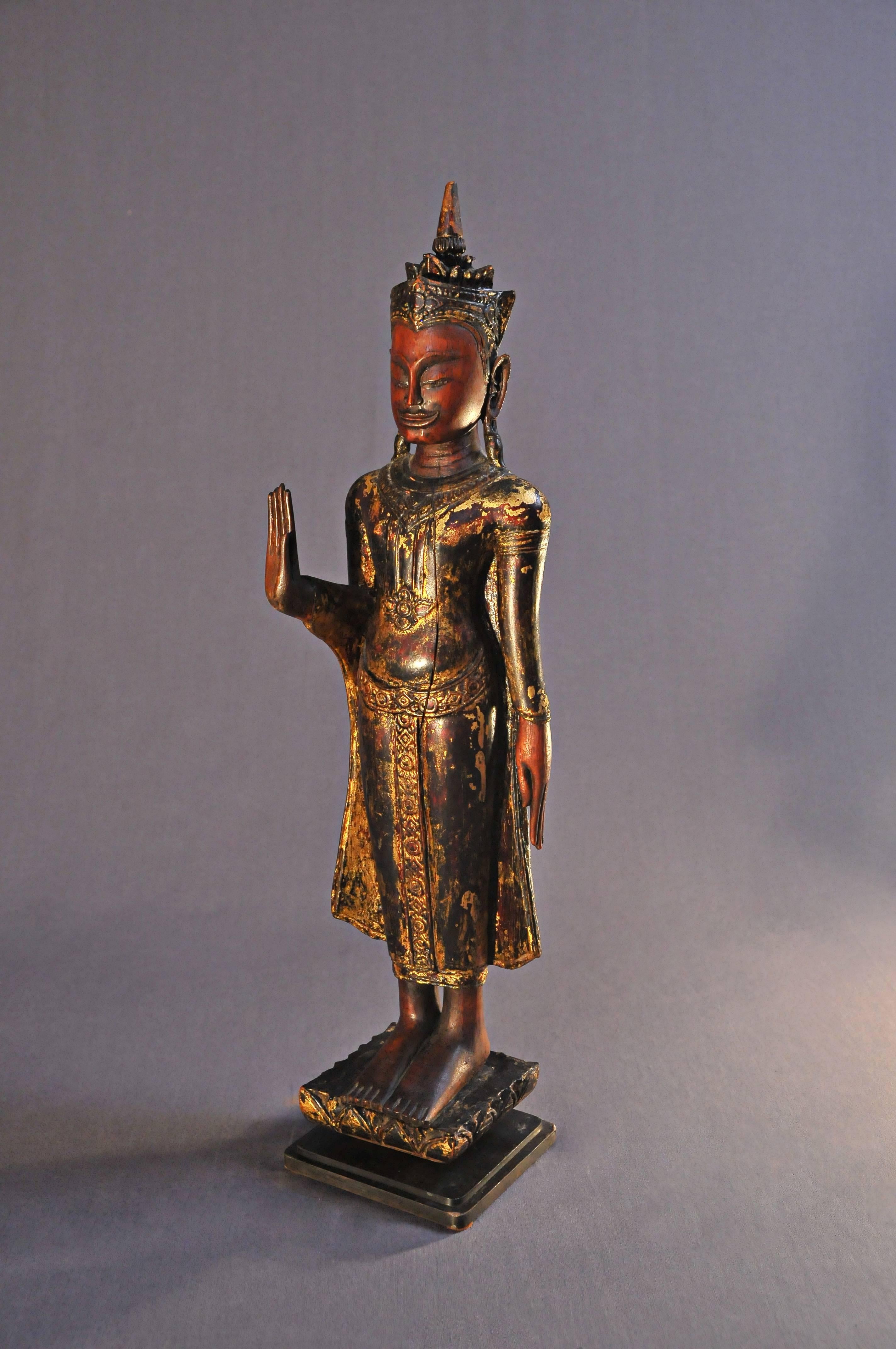 Other 19th Century, Crowned Standing Buddha in Abhaya Mudra, Art of Thailand