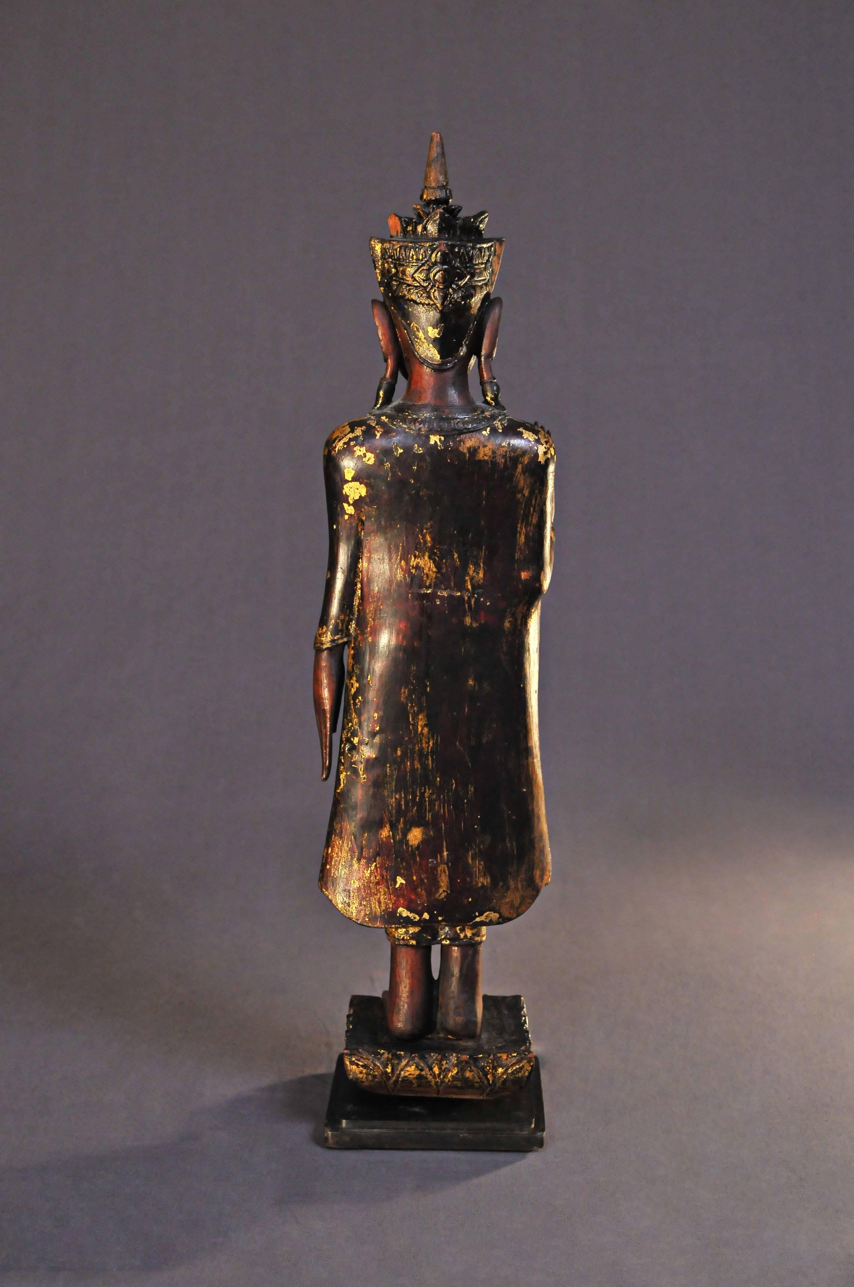 19th Century, Crowned Standing Buddha in Abhaya Mudra, Art of Thailand In Good Condition In Central Hong-Kong, HK