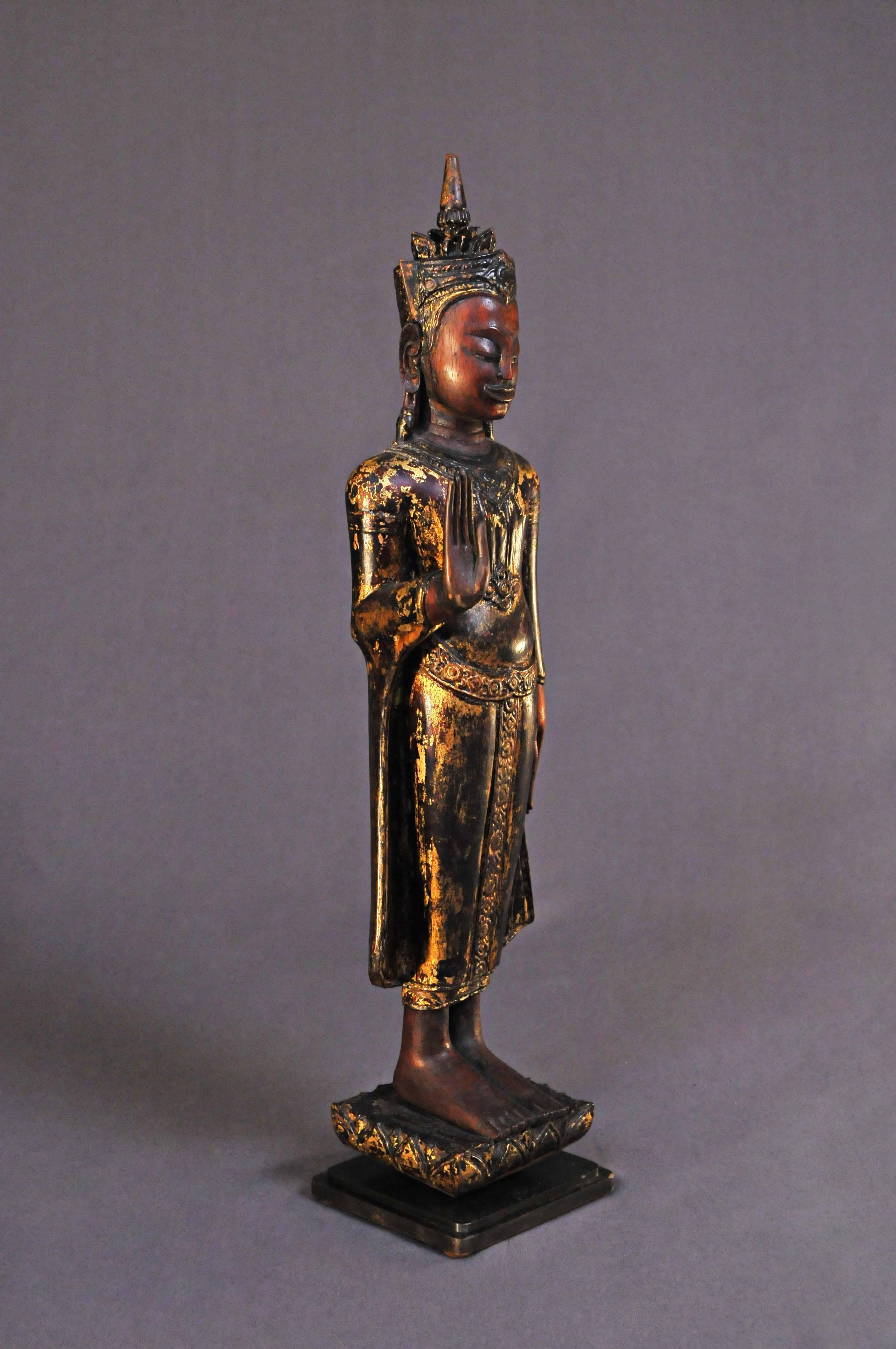 19th Century, Crowned Standing Buddha in Abhaya Mudra, Art of Thailand 1