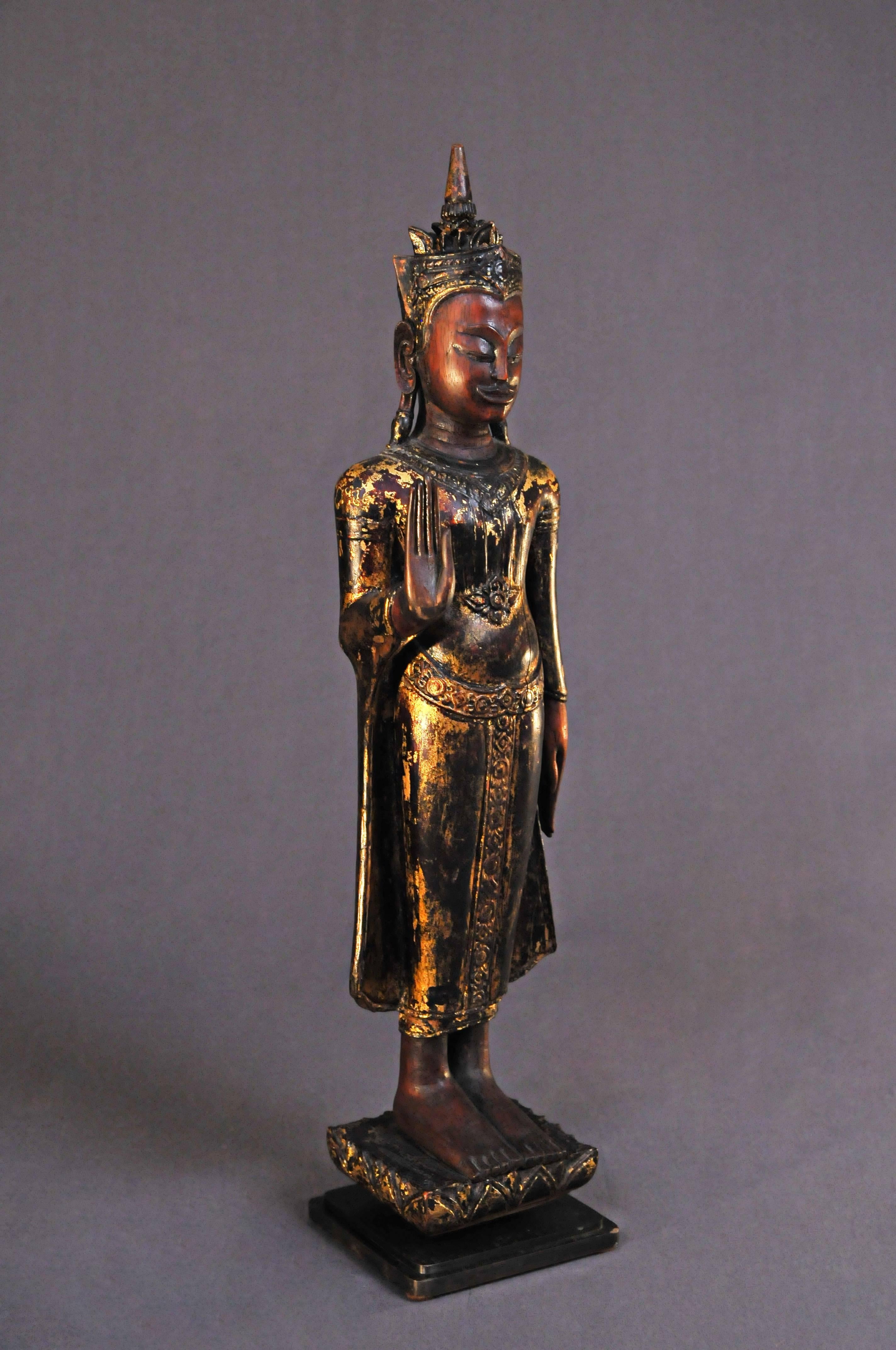 19th Century, Crowned Standing Buddha in Abhaya Mudra, Art of Thailand 2