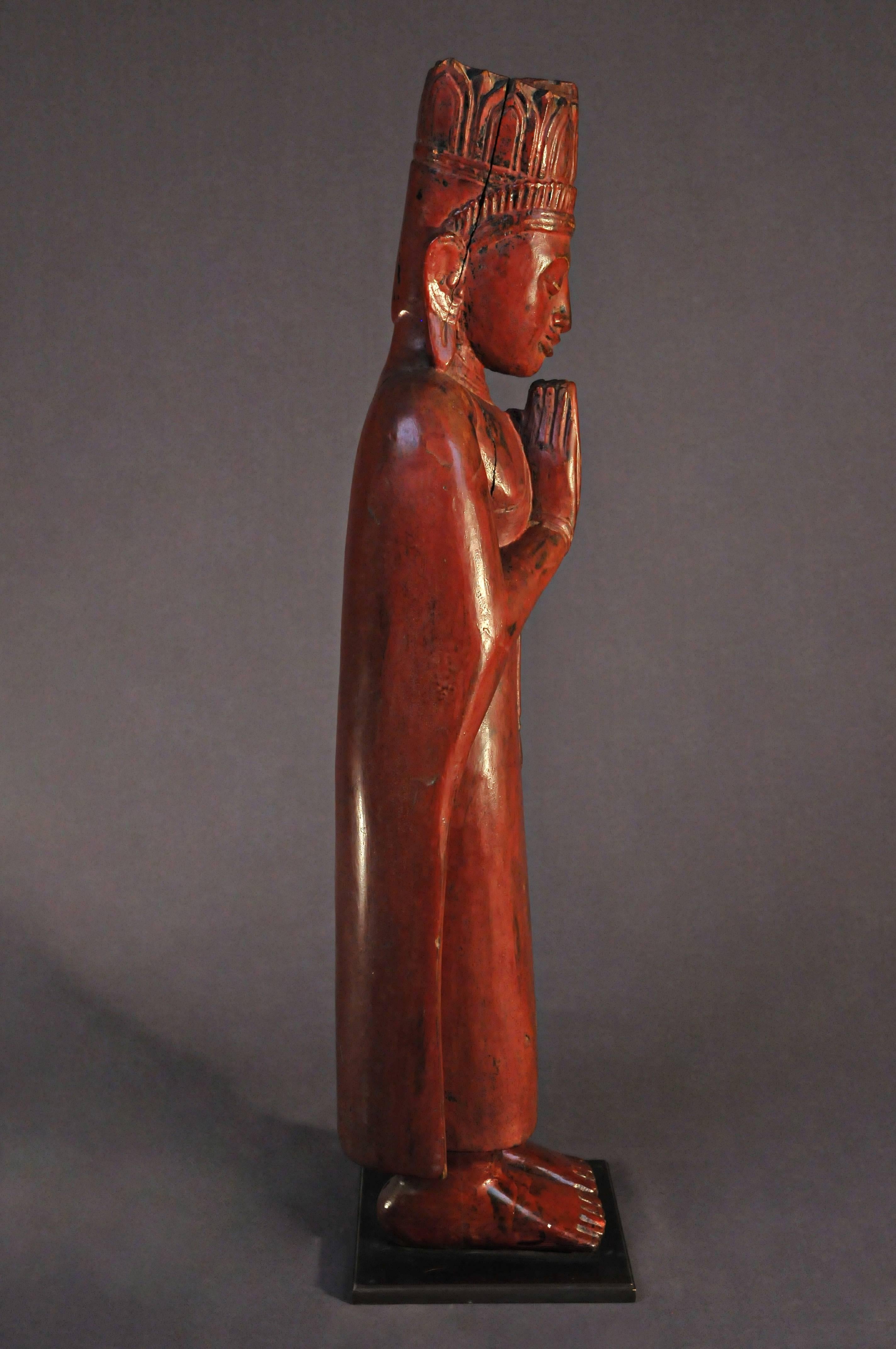 18th Century and Earlier 16th Century, Lacquered Wood Standing Monks in Anjali Mudra, Pagan Period, Burma