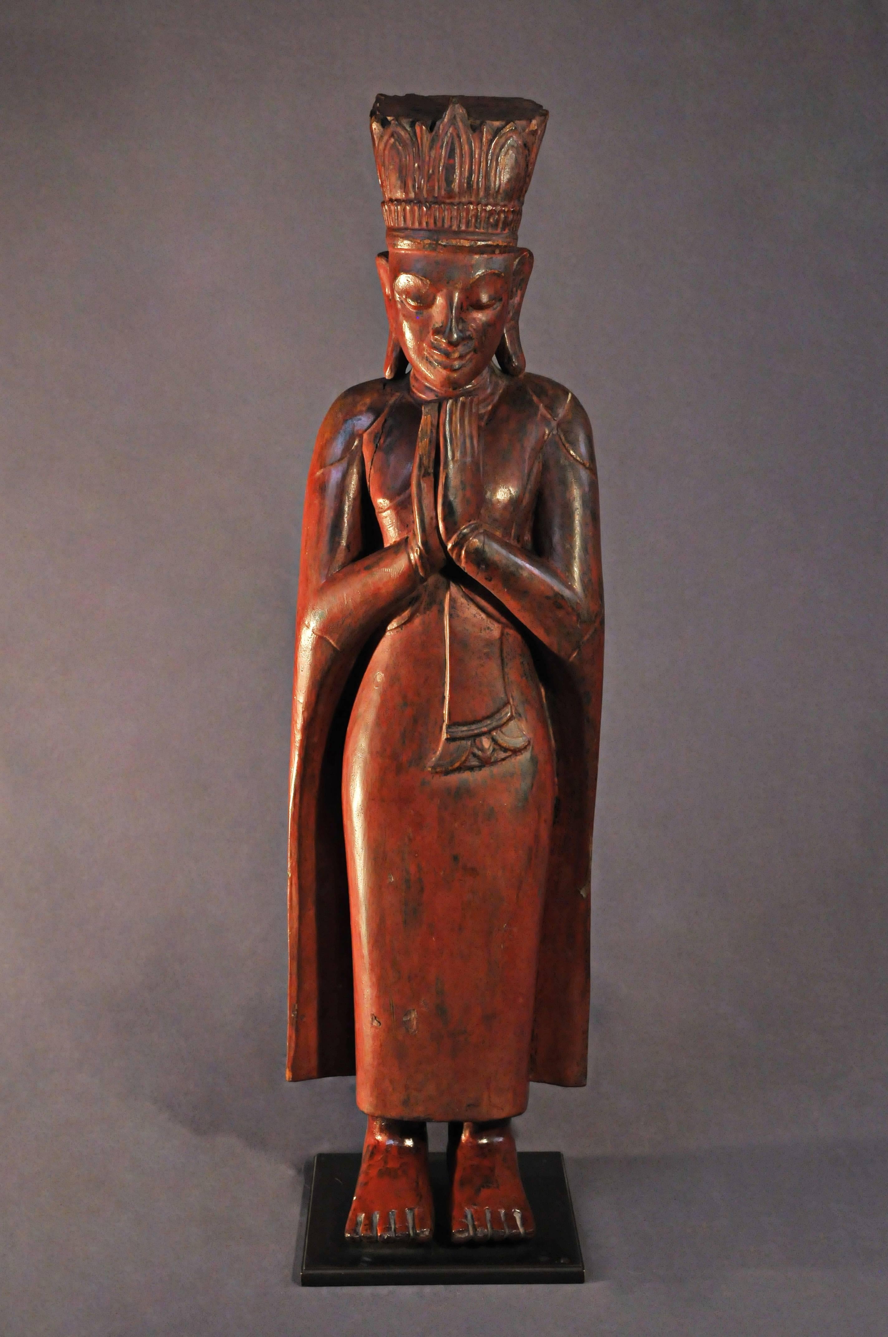Other 16th Century, Lacquered Wood Standing Monks in Anjali Mudra, Pagan Period, Burma