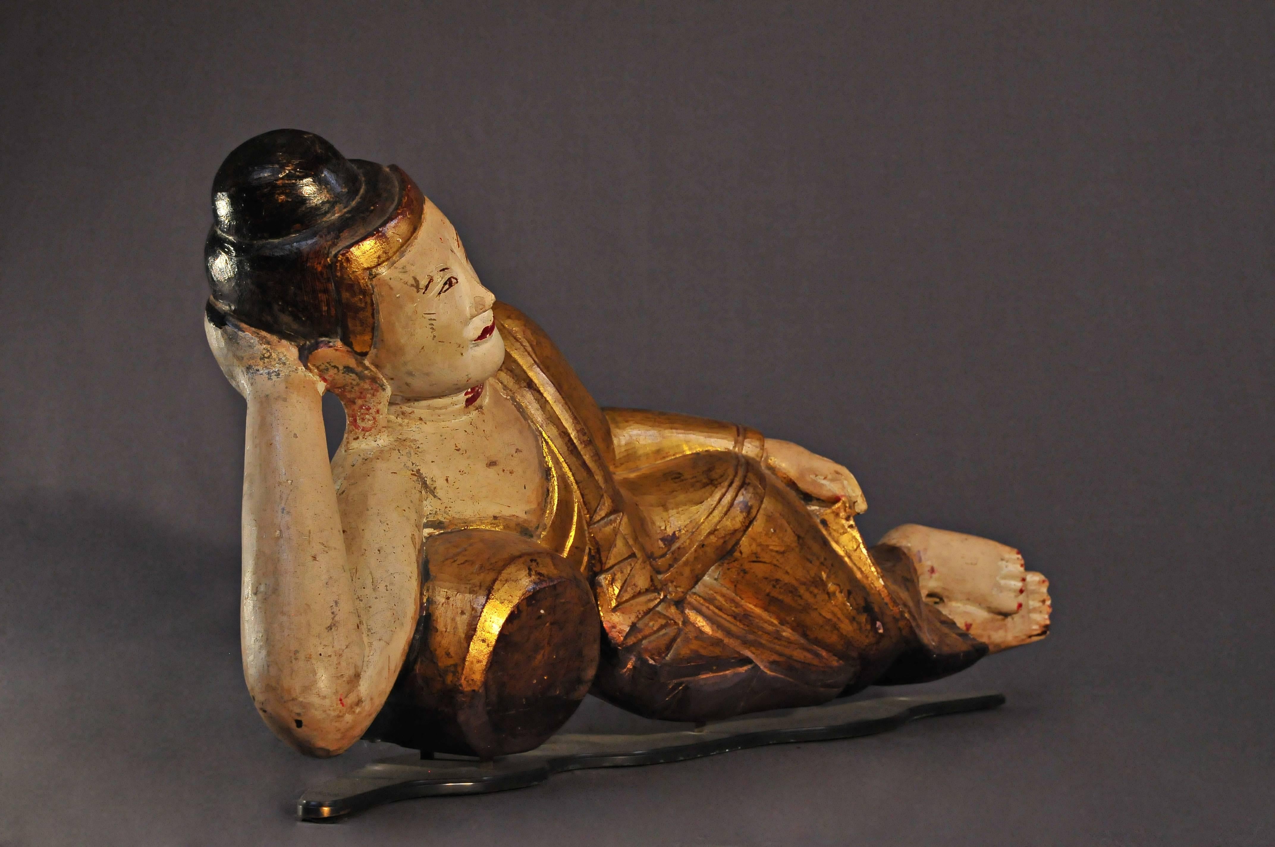 Other Late 18th Century, Lacquered Alabaster Mahaparinirvana Buddha, Art of Burma For Sale
