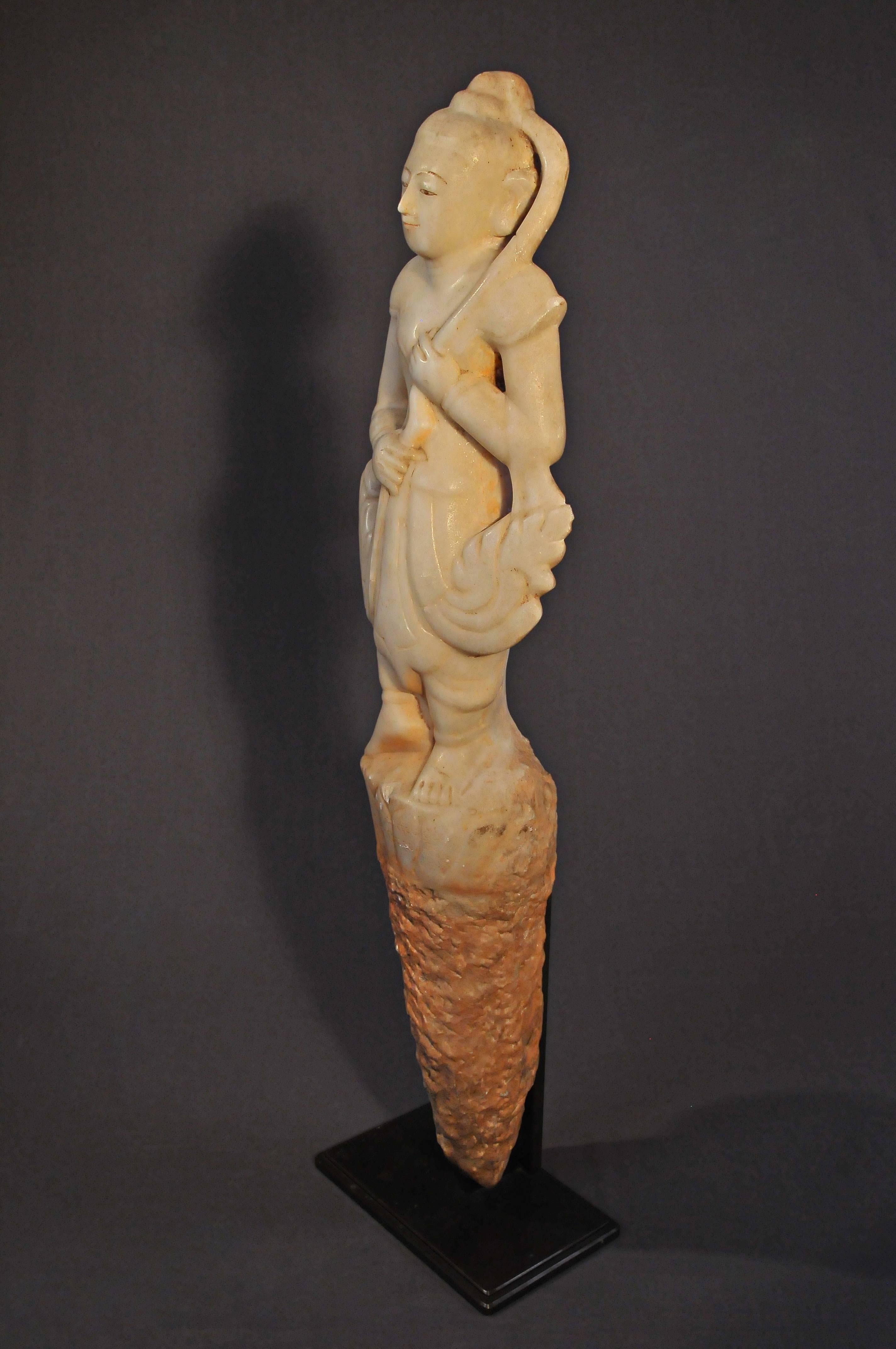 Burmese Late 14th Century, Marble statue of Prah Mae Torani, Pagan period, Art of Burma For Sale