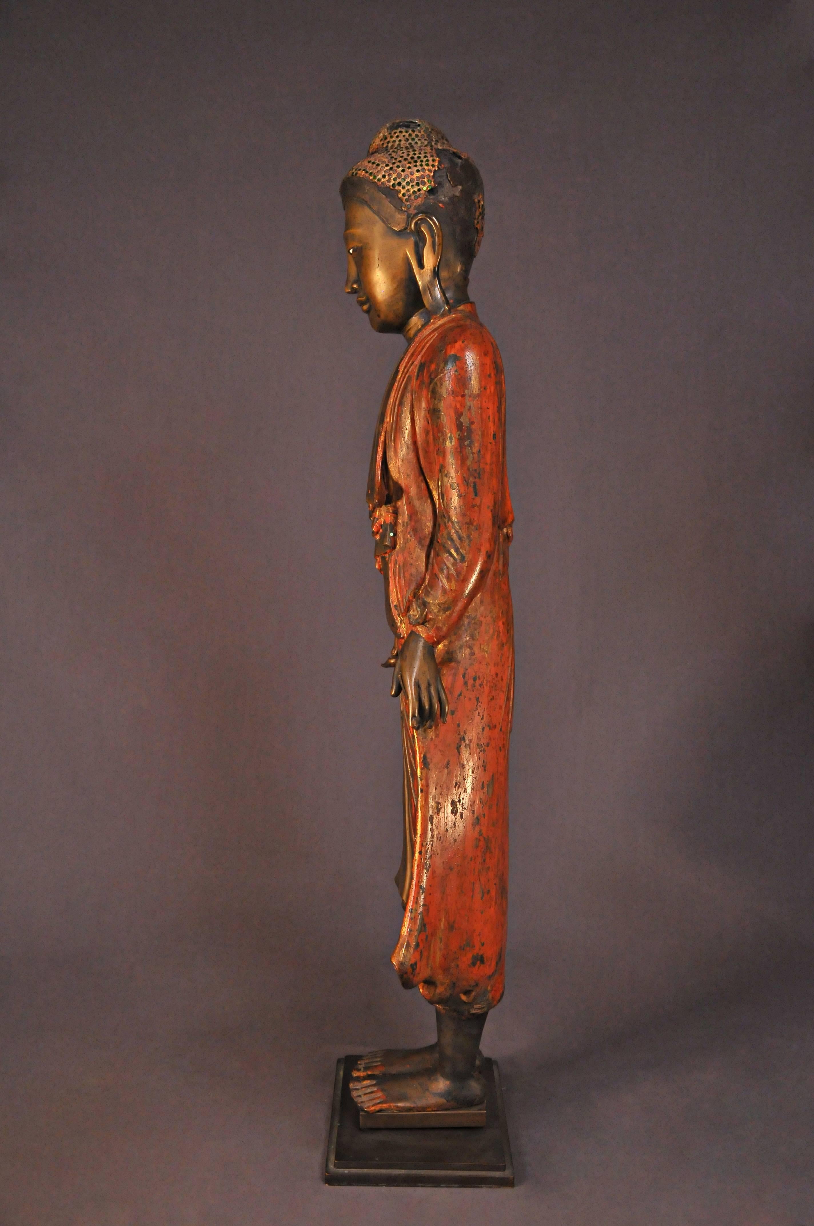 Burmese 18th Century, Lacquered Bronze, Buddha in Abhaya Mudra, Art of Burma For Sale