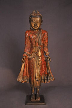 18th Century, Lacquered Bronze, Buddha in Abhaya Mudra, Art of Burma