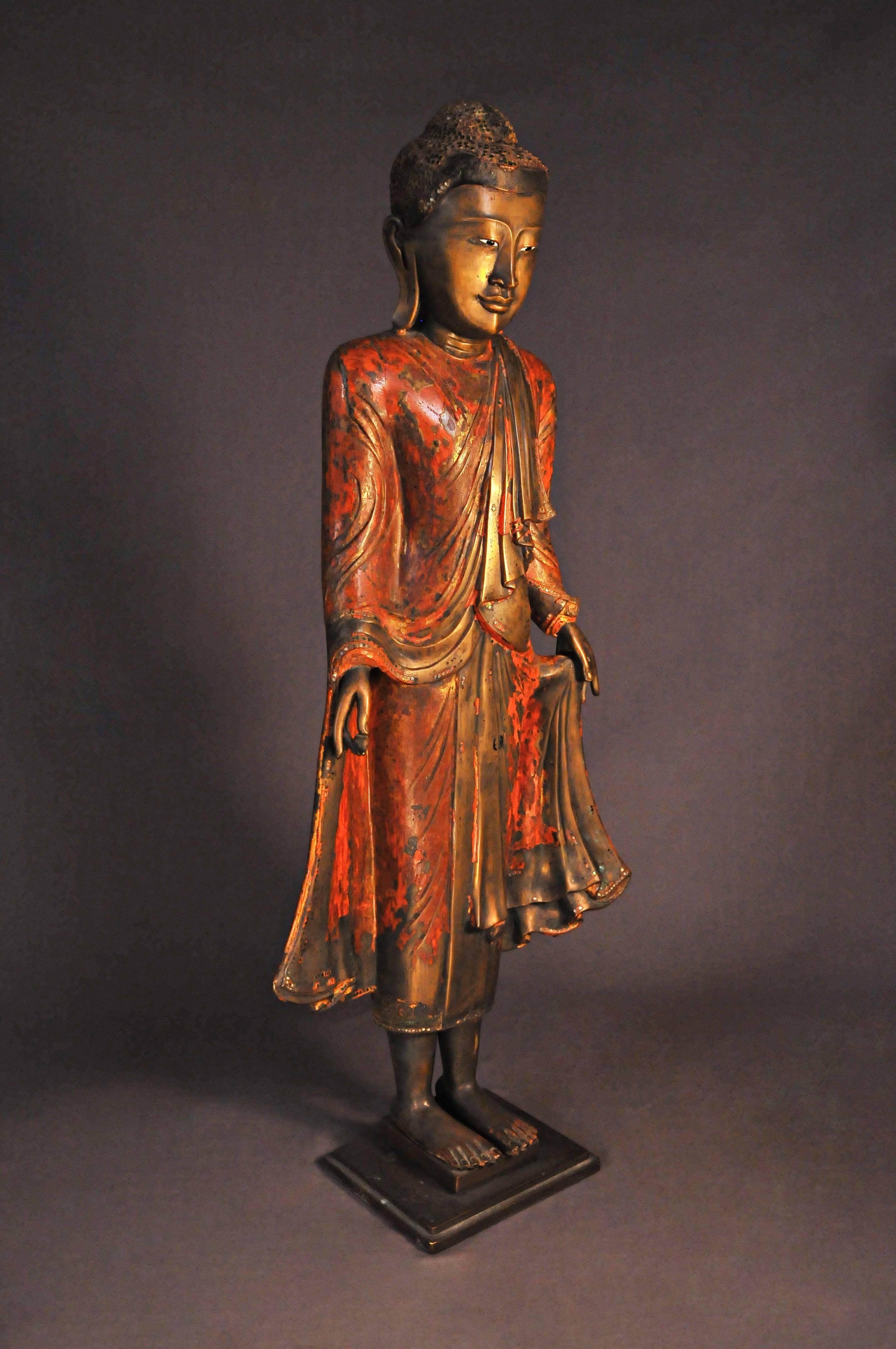 18th Century, Lacquered Bronze, Buddha in Abhaya Mudra, Art of Burma For Sale 1