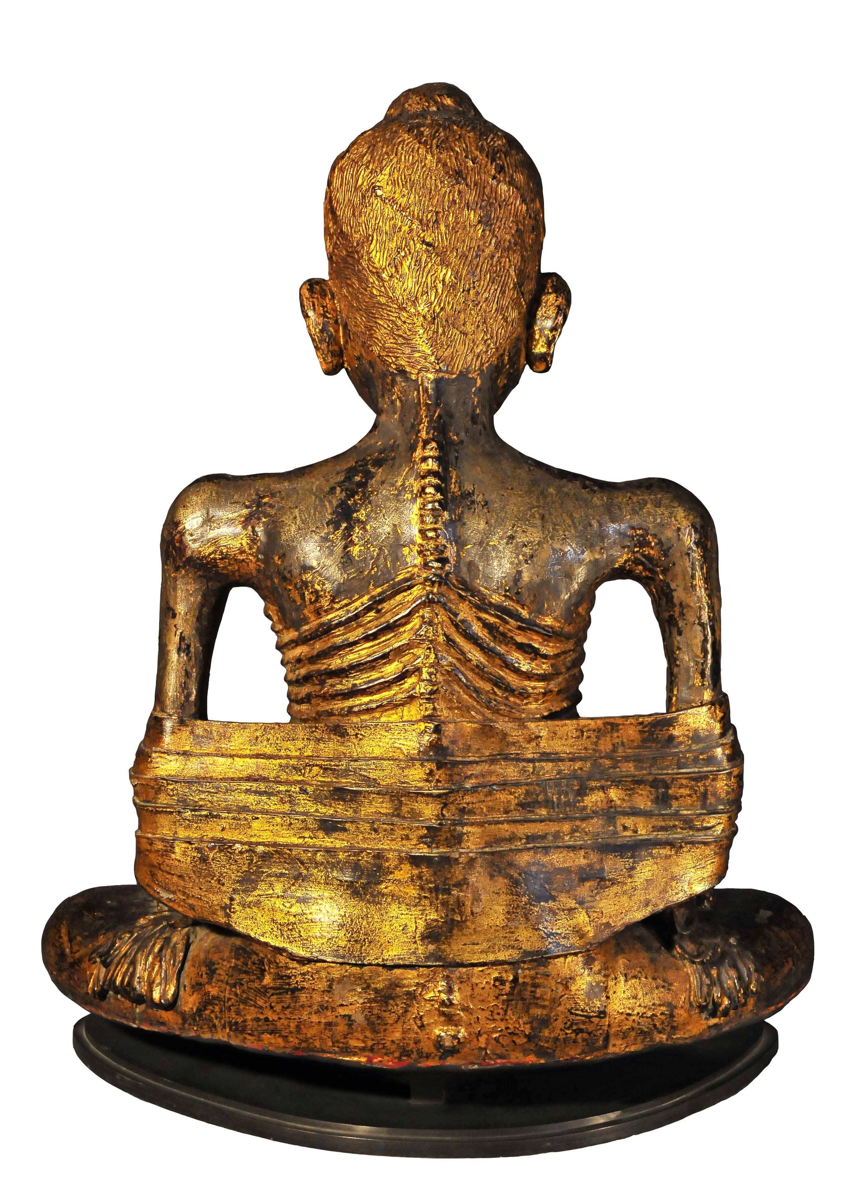 Cast Early 18th Century, Gilt Bronze Vajrasana Fasting Buddha in Dhyana Mudra, Thai For Sale