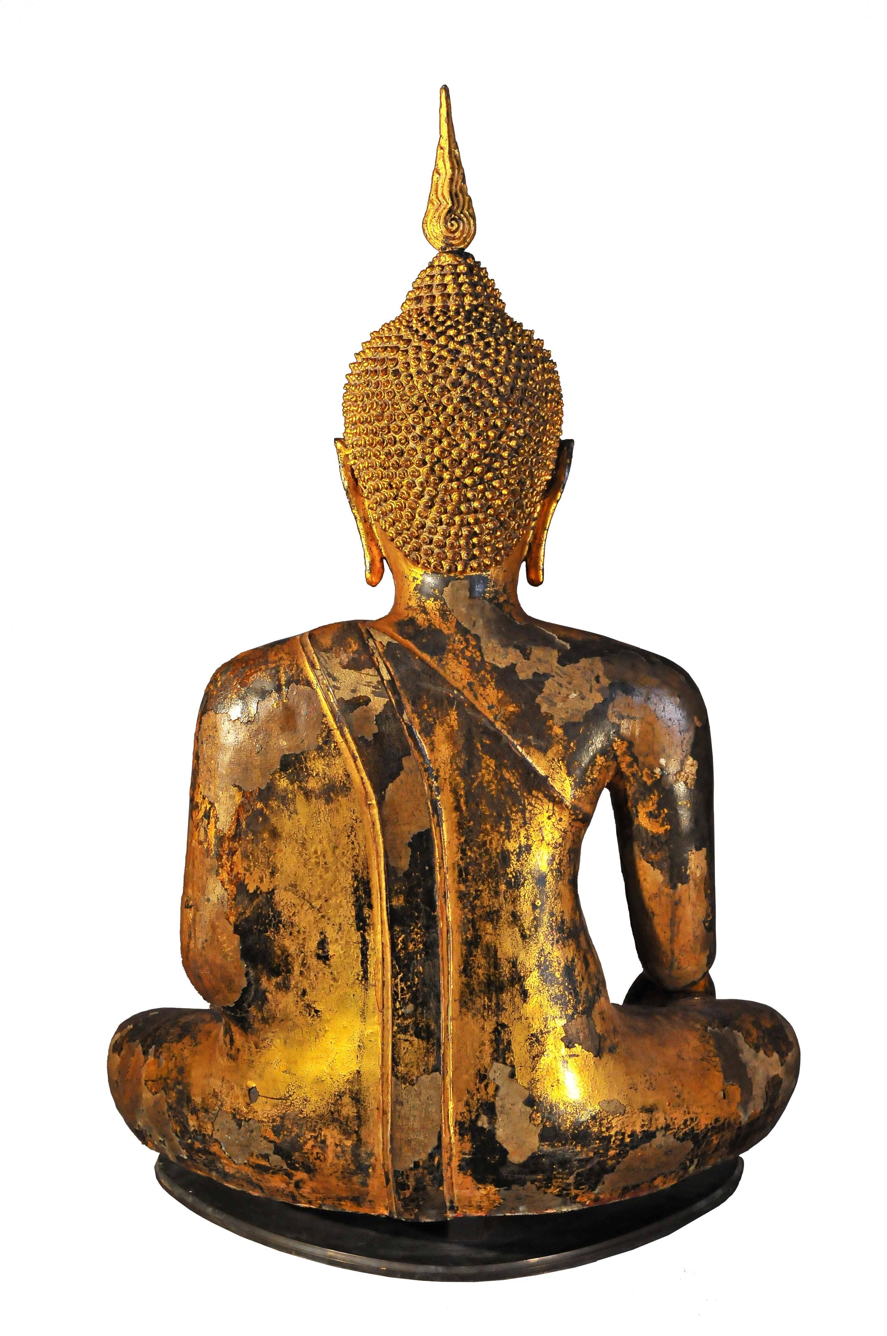 Cast Late 17th Century Gilt Bronze Buddha in Bhumisparsha Mudra, Ayutthaya, Thailand
