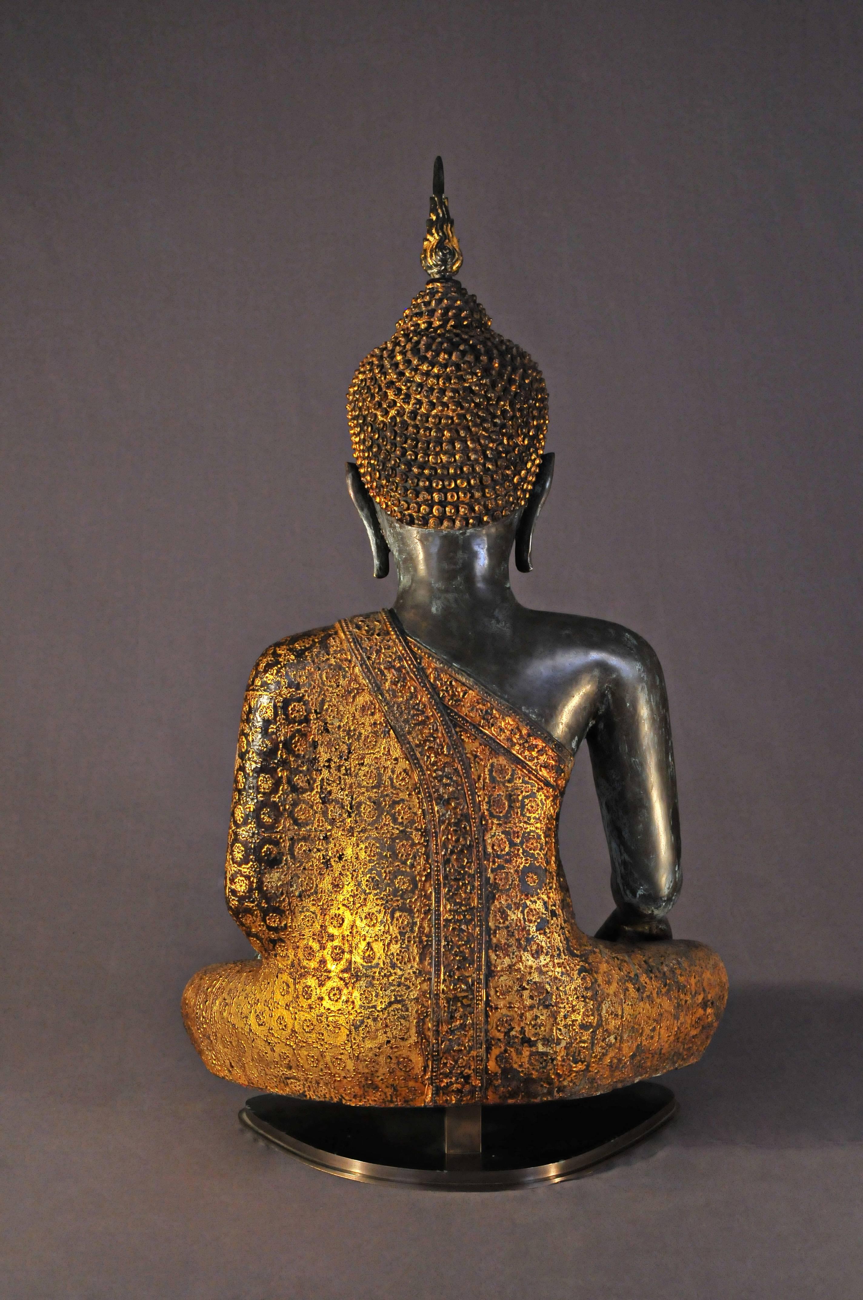 Other 18th Century, Gilt Bronze Virasana Buddha in Bhumisparsha Mudra, Art of Thailand For Sale