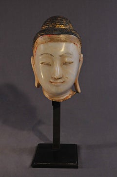 19th Century, Alabaster with Lacquer Buddha Head, Mandalay Period, Art of Burma
