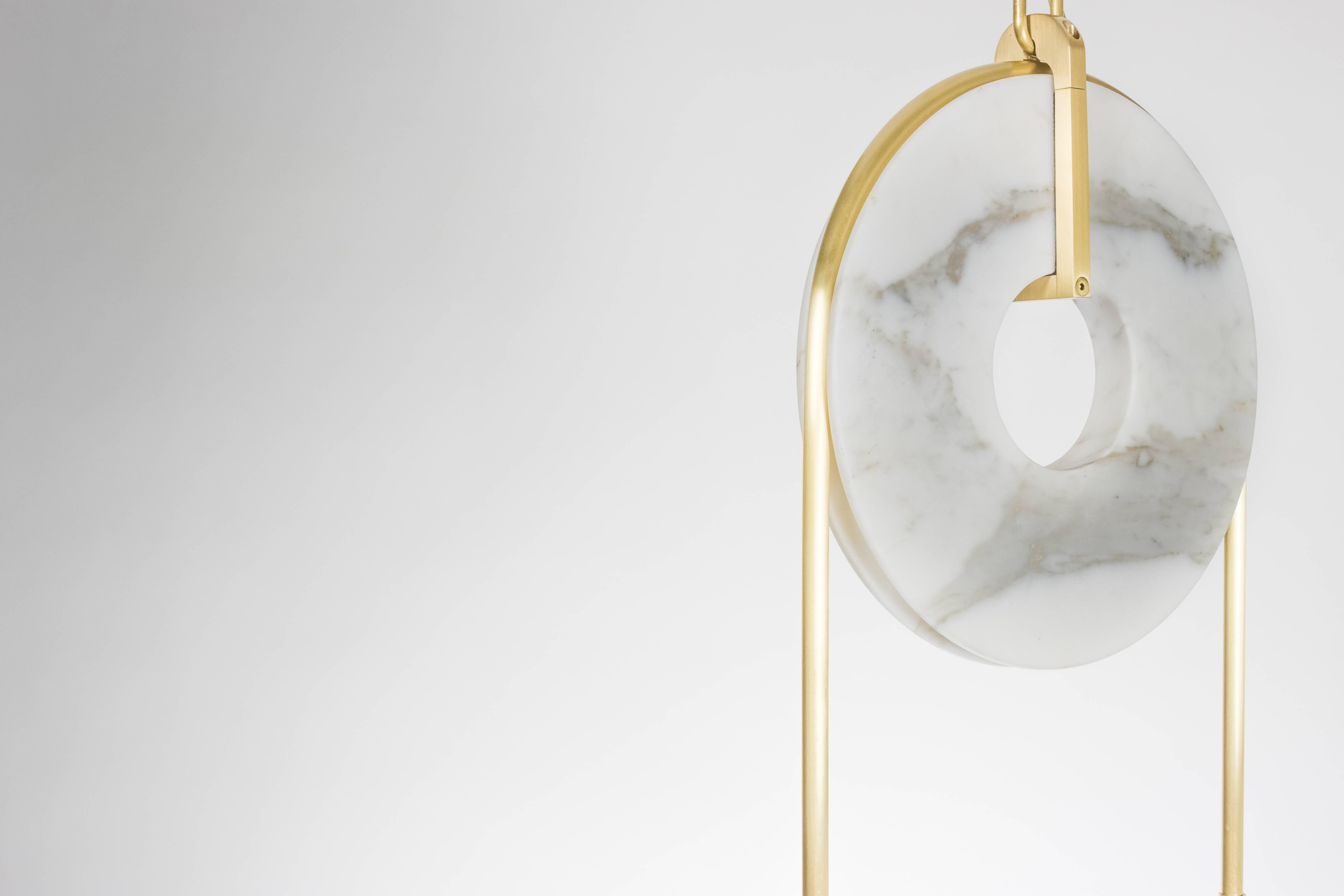Modern Meridian, Brass, Marble, Handblown Glass Contemporary Pendant, Kalin Asenov For Sale