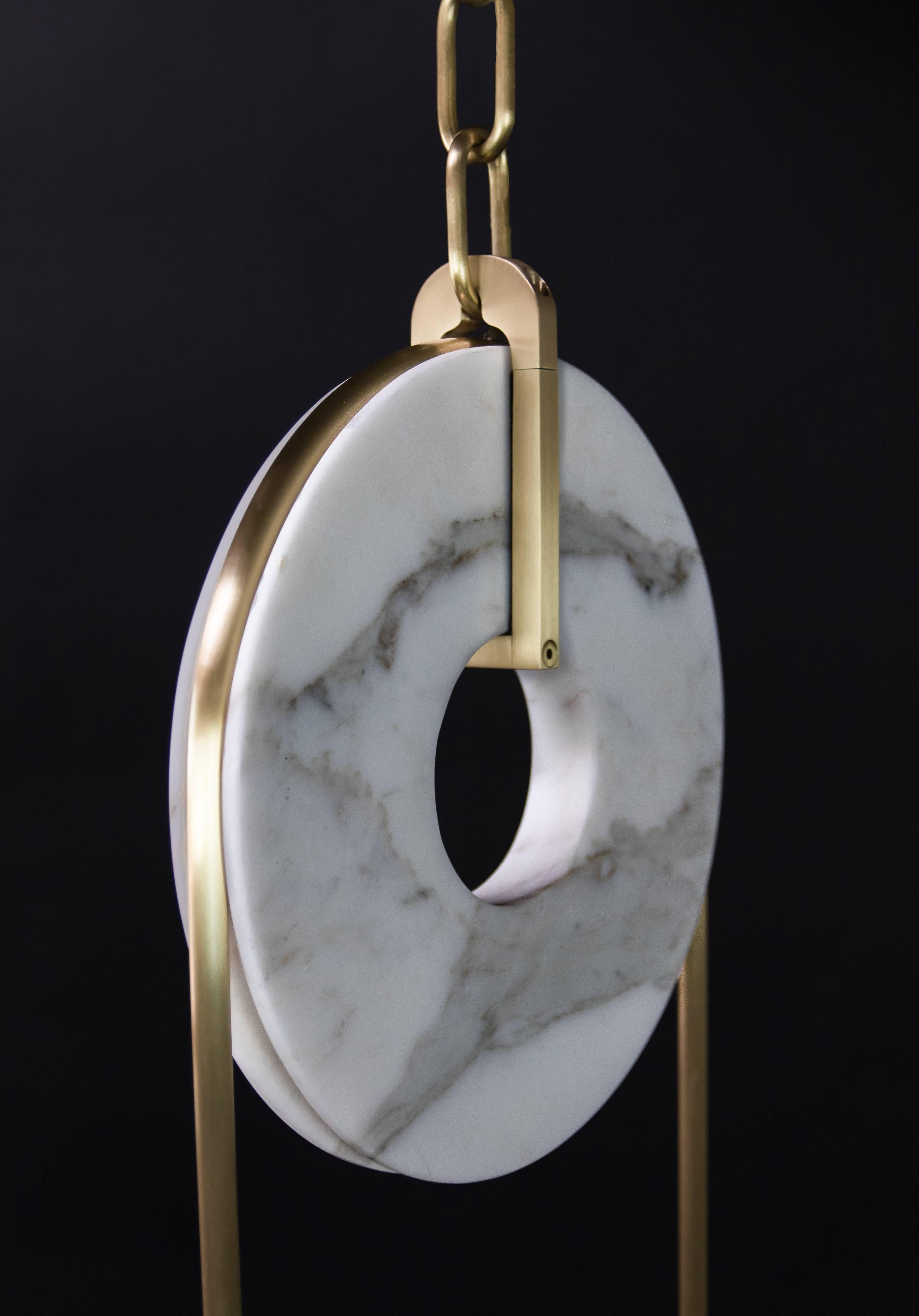 Meridian, Brass, Marble, Handblown Glass Contemporary Pendant, Kalin Asenov For Sale 5