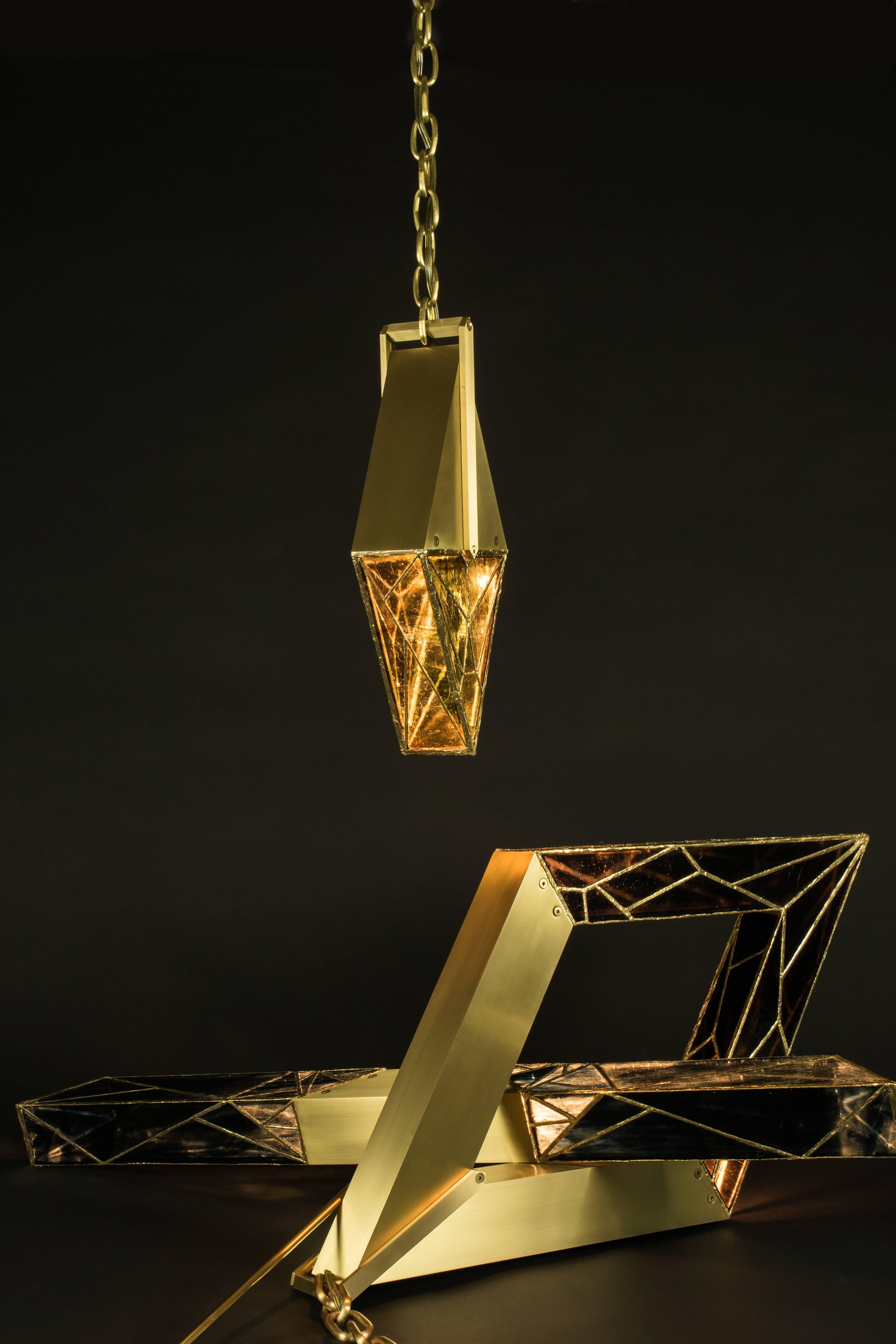 Solitaire, Brass and Stained Glass Contemporary Pendant by Kalin Asenov, 2016 For Sale 4
