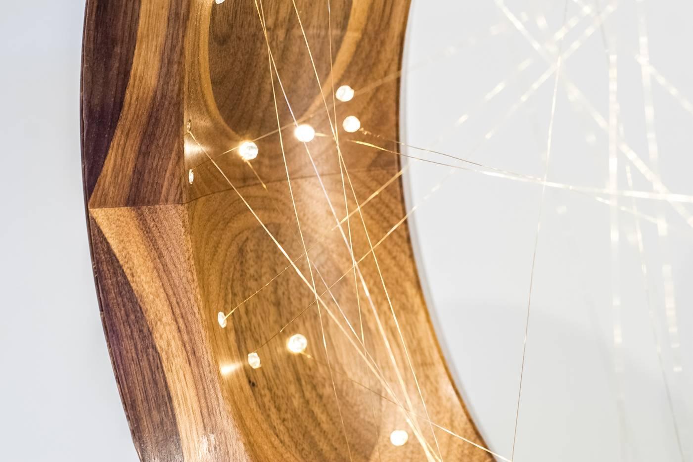 American Accretion, Tabletop Light Sculpture in Walnut and Gold Wire by Kalin Asenov