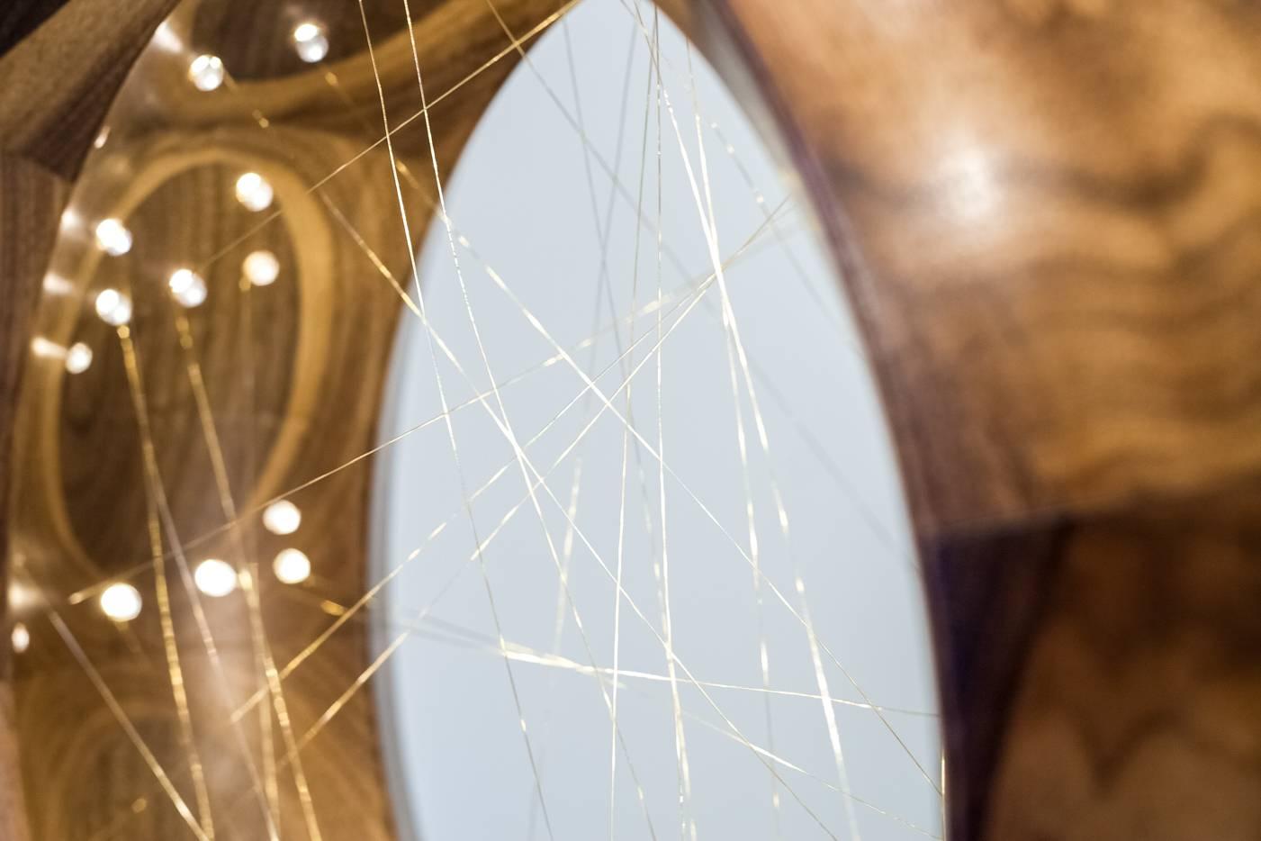 Accretion, Tabletop Light Sculpture in Walnut and Gold Wire by Kalin Asenov In New Condition In Savannah, GA