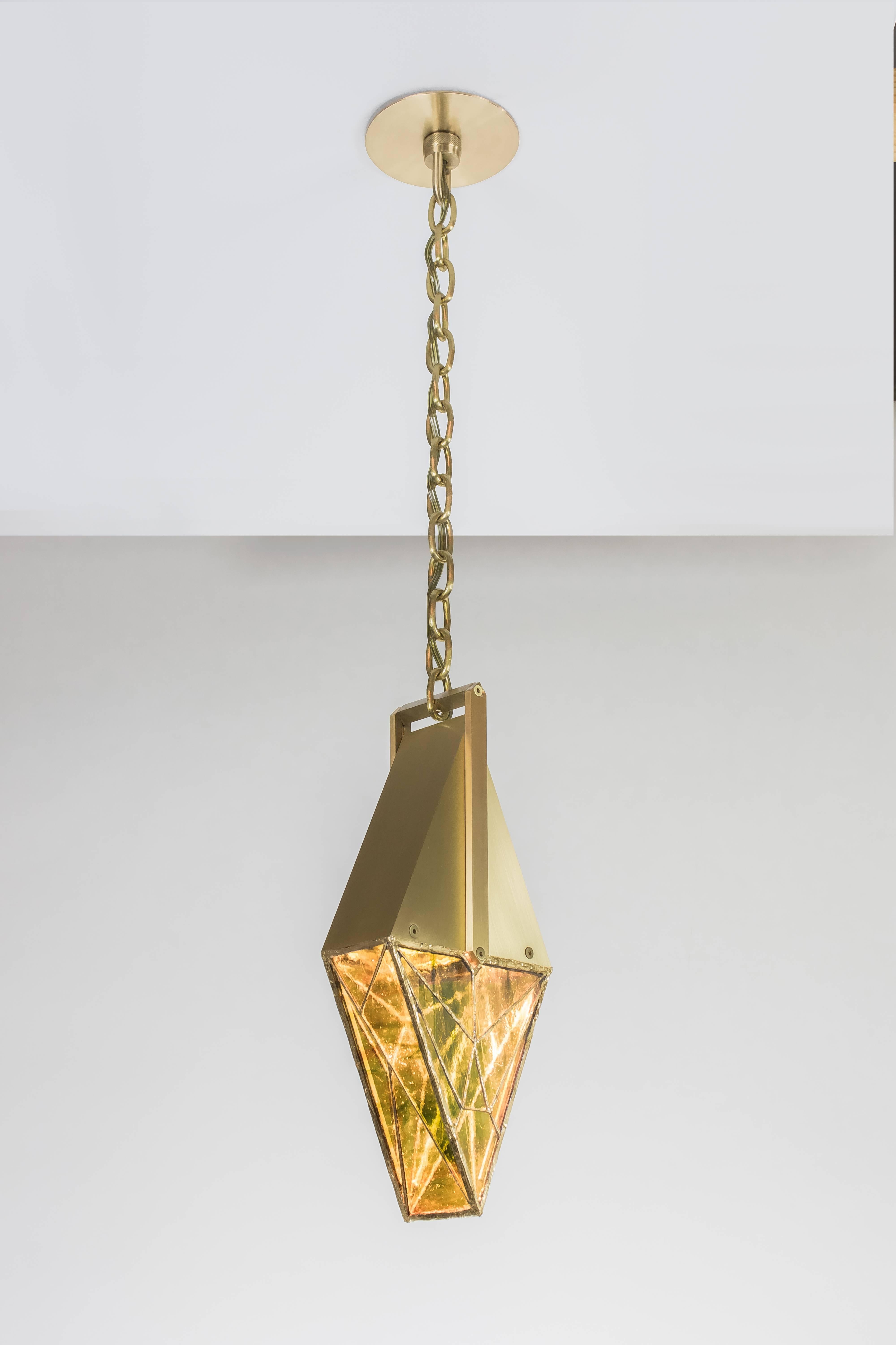 Trilliant, Brass and Stained Glass Contemporary Pendant by Kalin Asenov, 2016 In New Condition For Sale In Savannah, GA