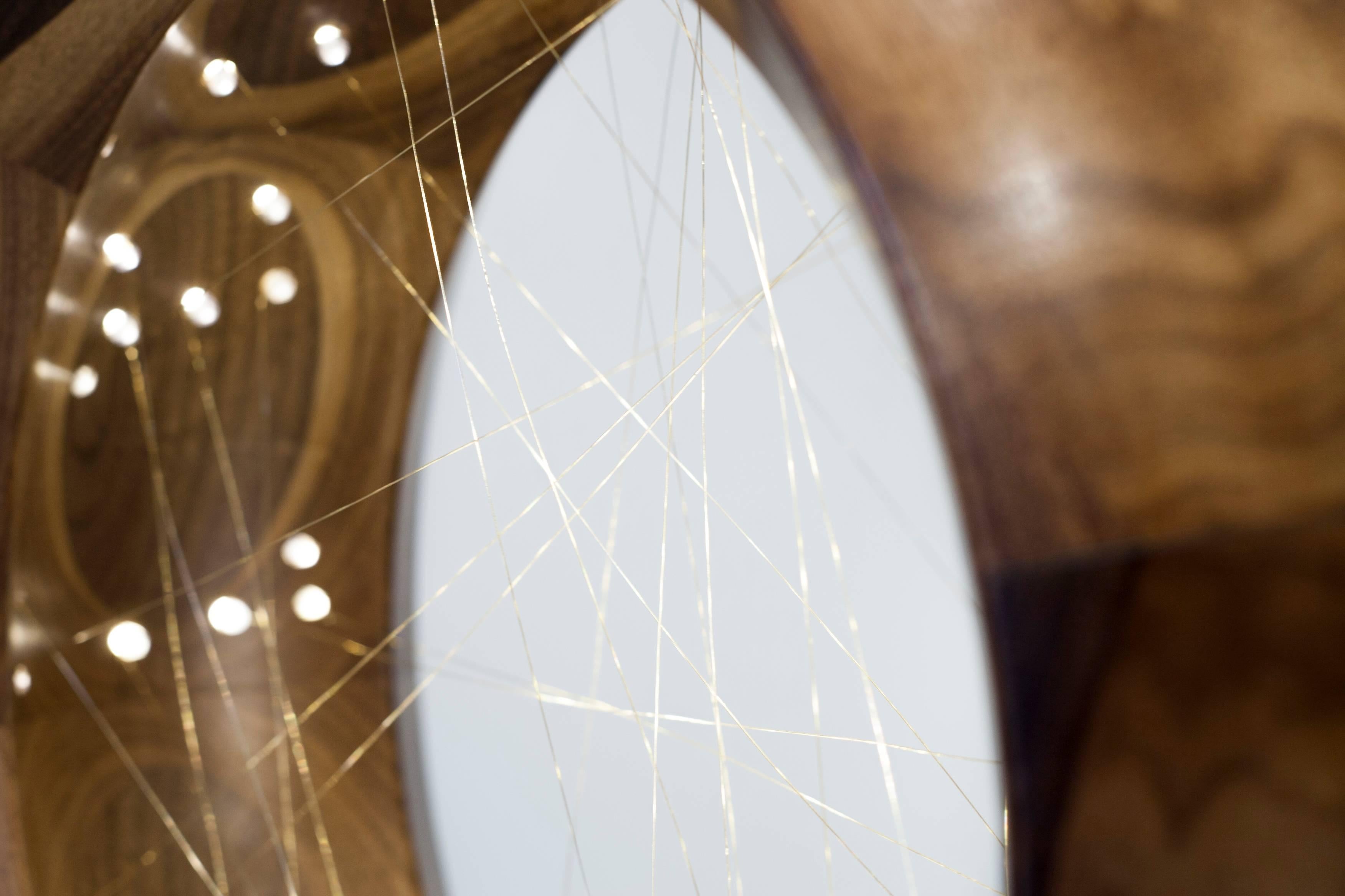 Accretion, Tabletop Light Sculpture in Walnut and Gold Wire by Kalin Asenov 1