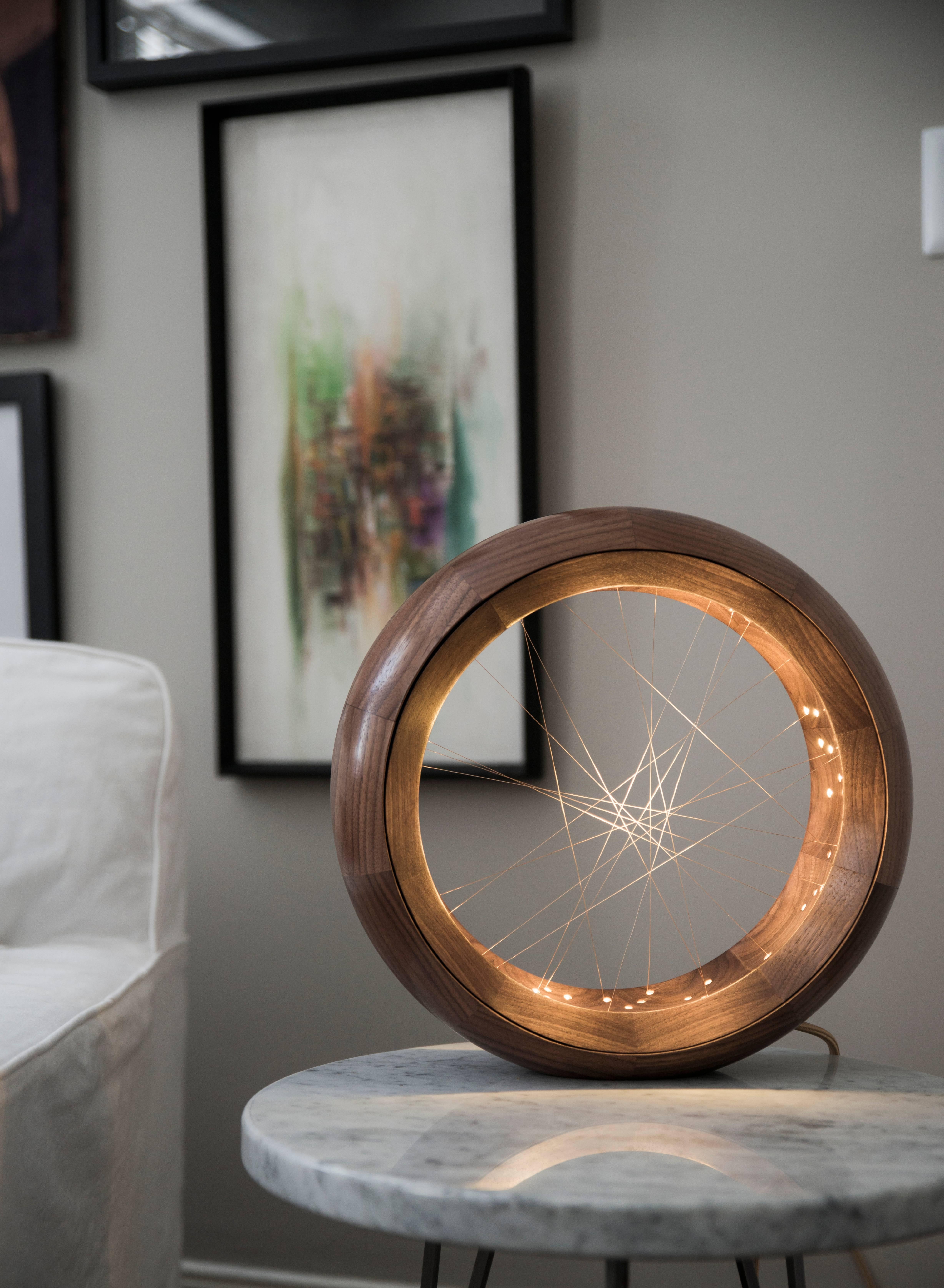 Accretion, Tabletop Light Sculpture in Walnut and Gold Wire by Kalin Asenov 2