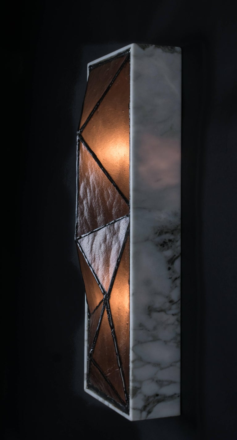 Gem_Stone, Contemporary Wall Sconce in Glass and Carrera Marble by