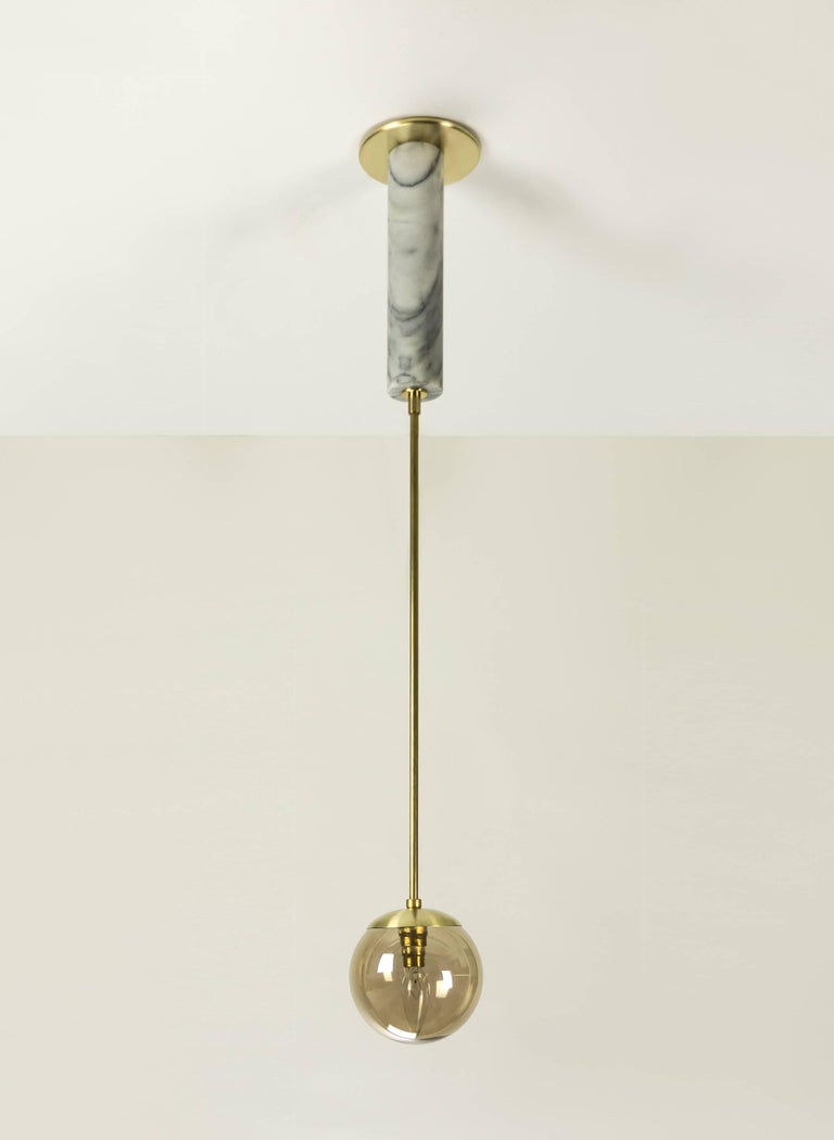 Compass Pendant in Glass, Brass and Marble In New Condition For Sale In Savannah, GA