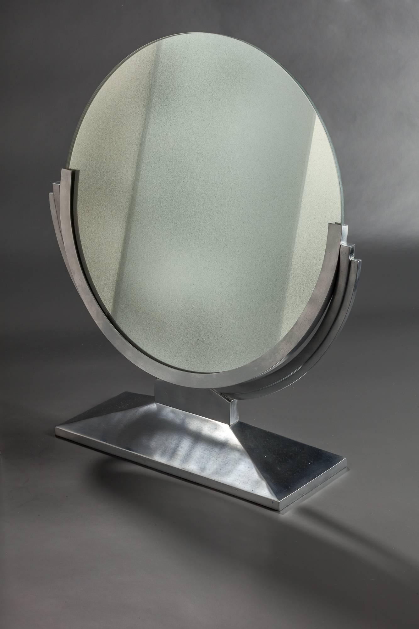 French Art Deco Metal Table Mirror Attributed to Maison Dominique For Sale