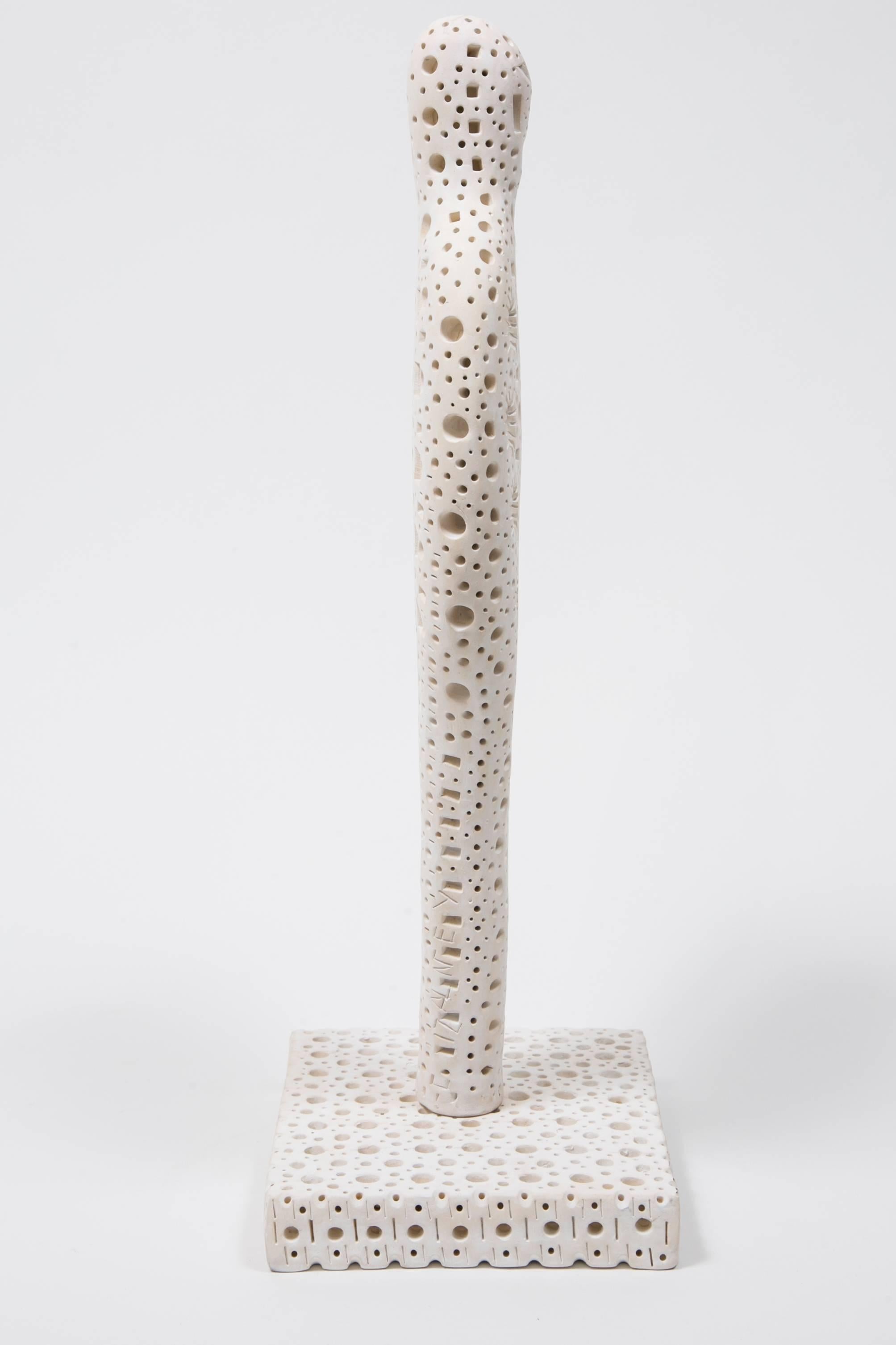 Minimalist White Terracotta Sculpture by Alexandre Ney For Sale