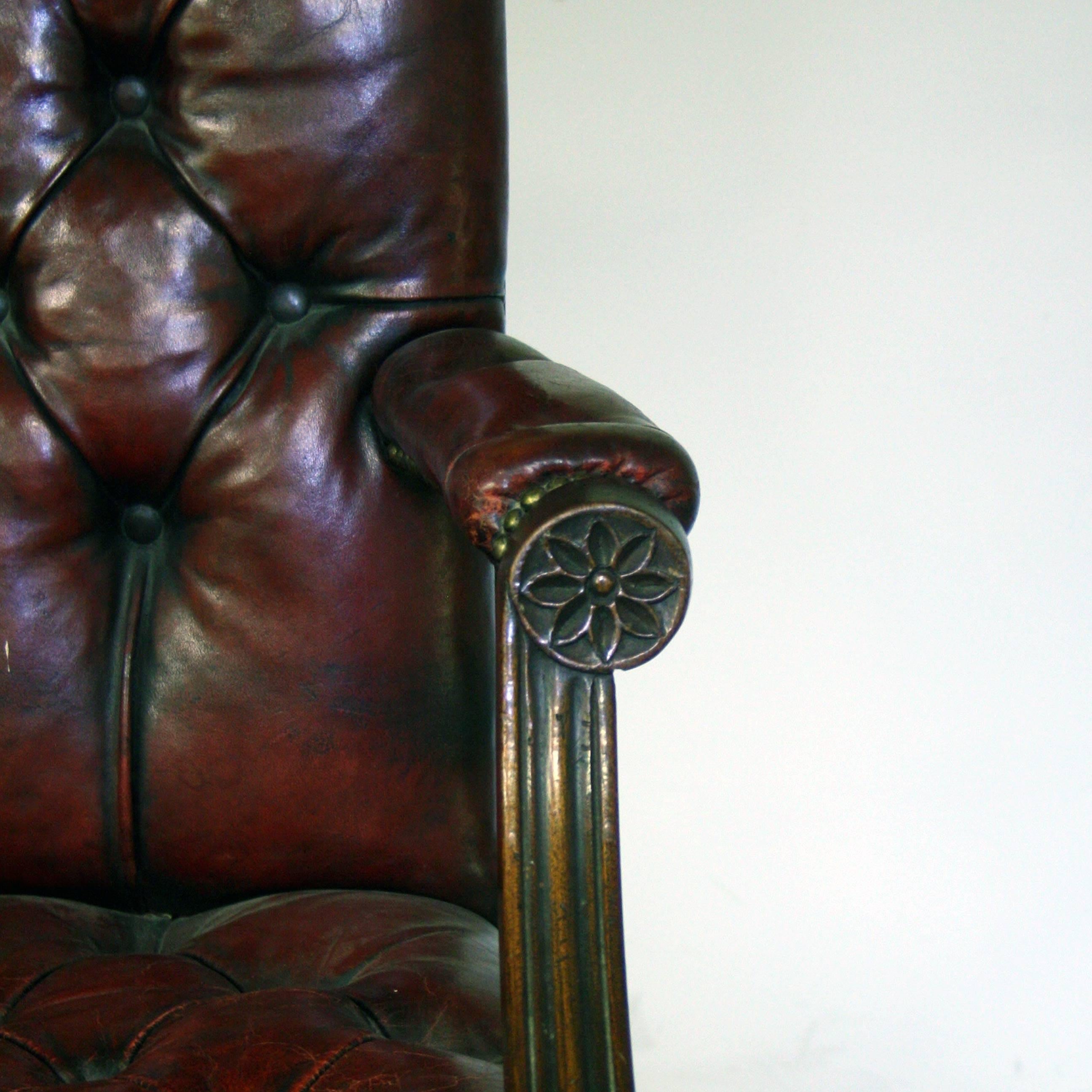 English Early 20th Century Gainsborough Style Red Leather Chair