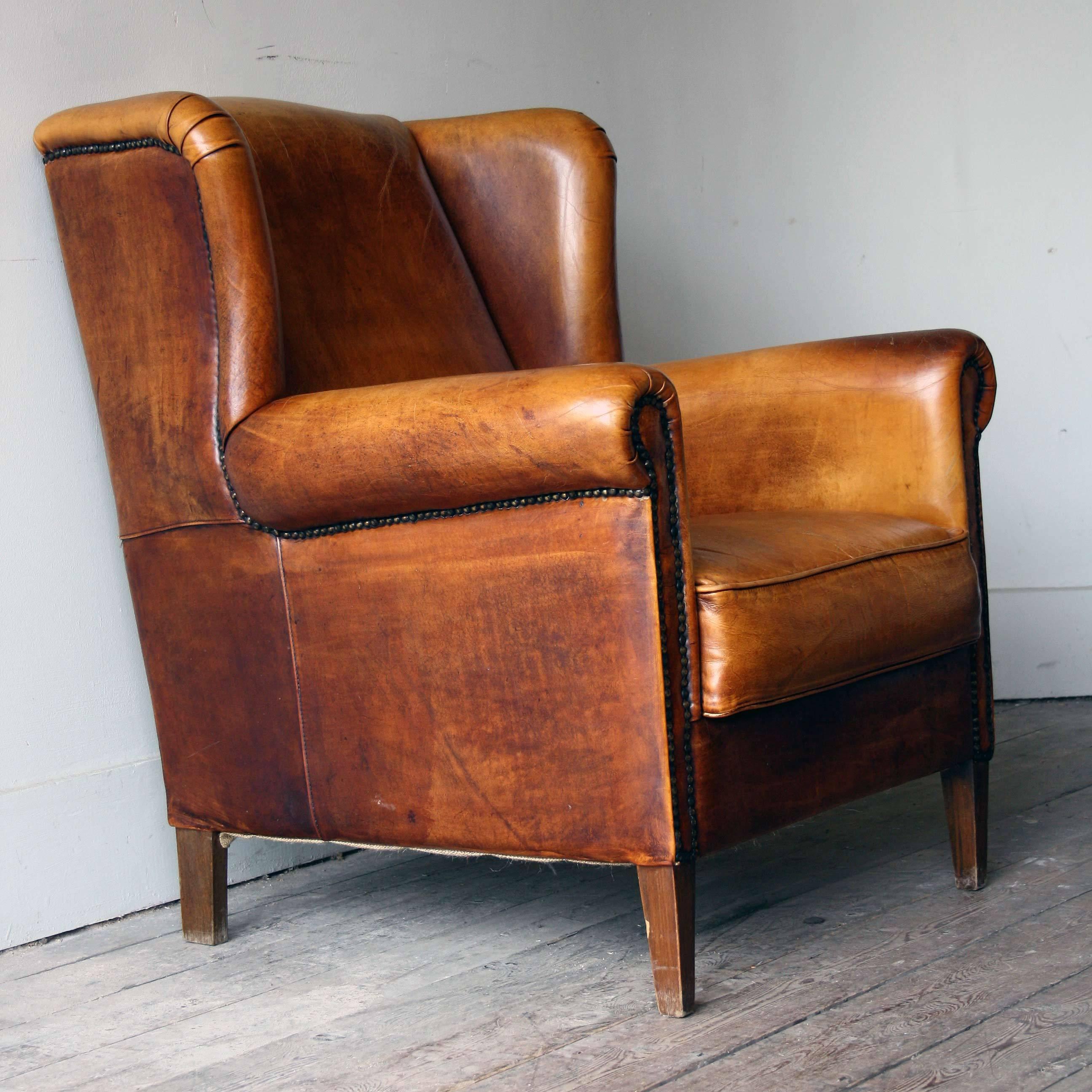 Late 20th Century Tan Leather Wingback 2