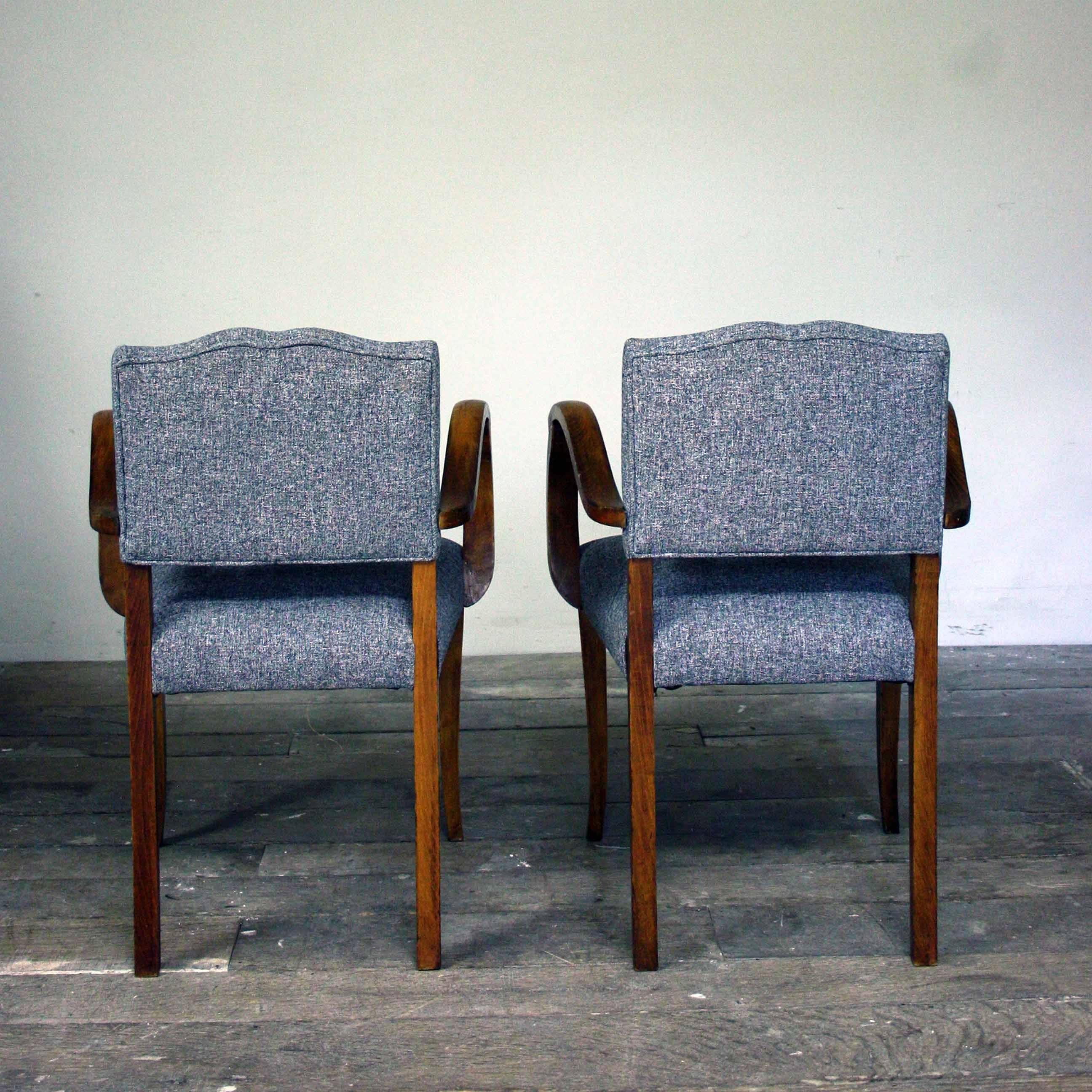 French 1950s Reupholstered Moustache Back Bridge Chairs