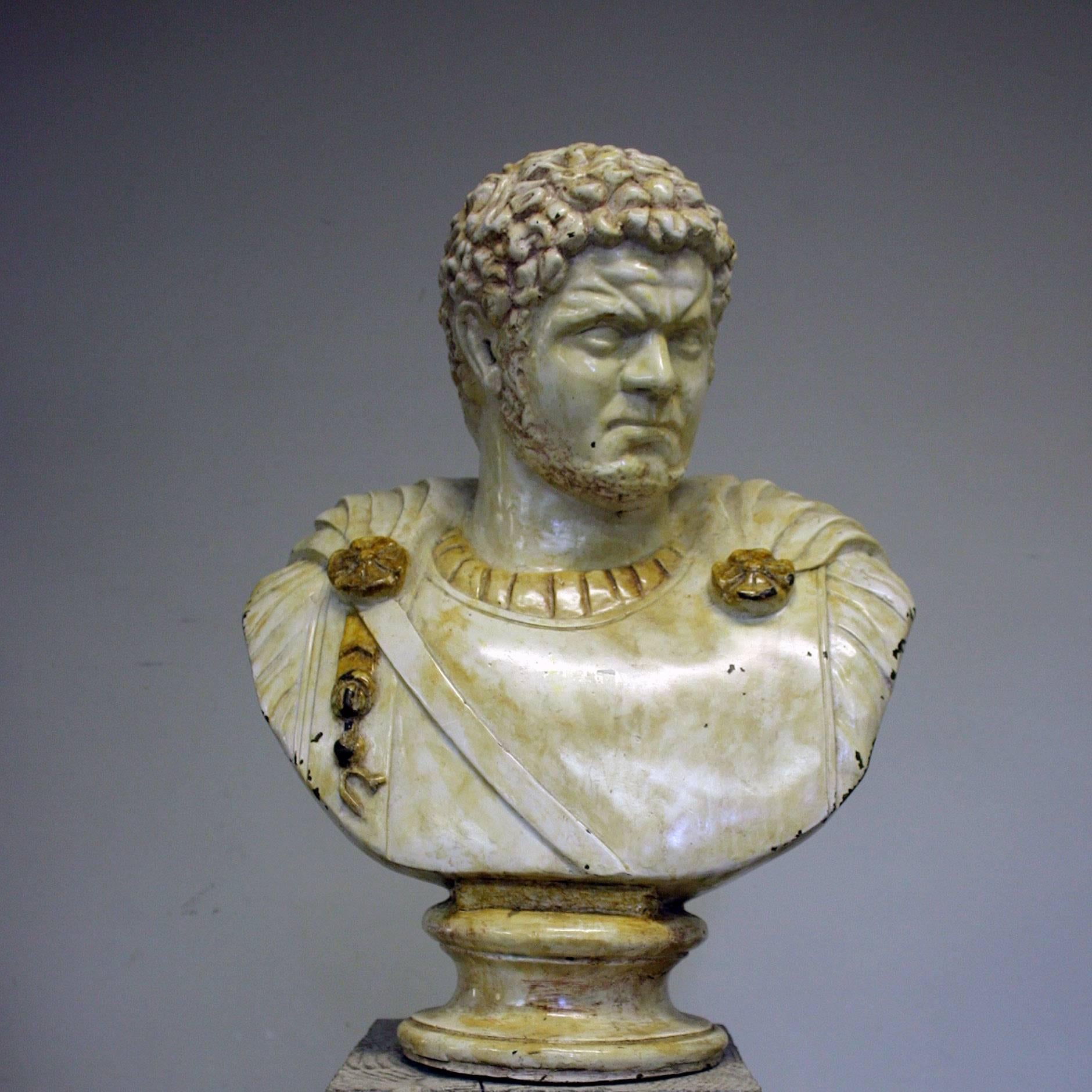 A large and impressive bronze and enamel mid-20th century Bust of Caracalla.

Some chips and discolouring to the enamel but all consistent with age, and just adds to the character of the bust.

Caracalla was the popular nickname of Antoninus (4