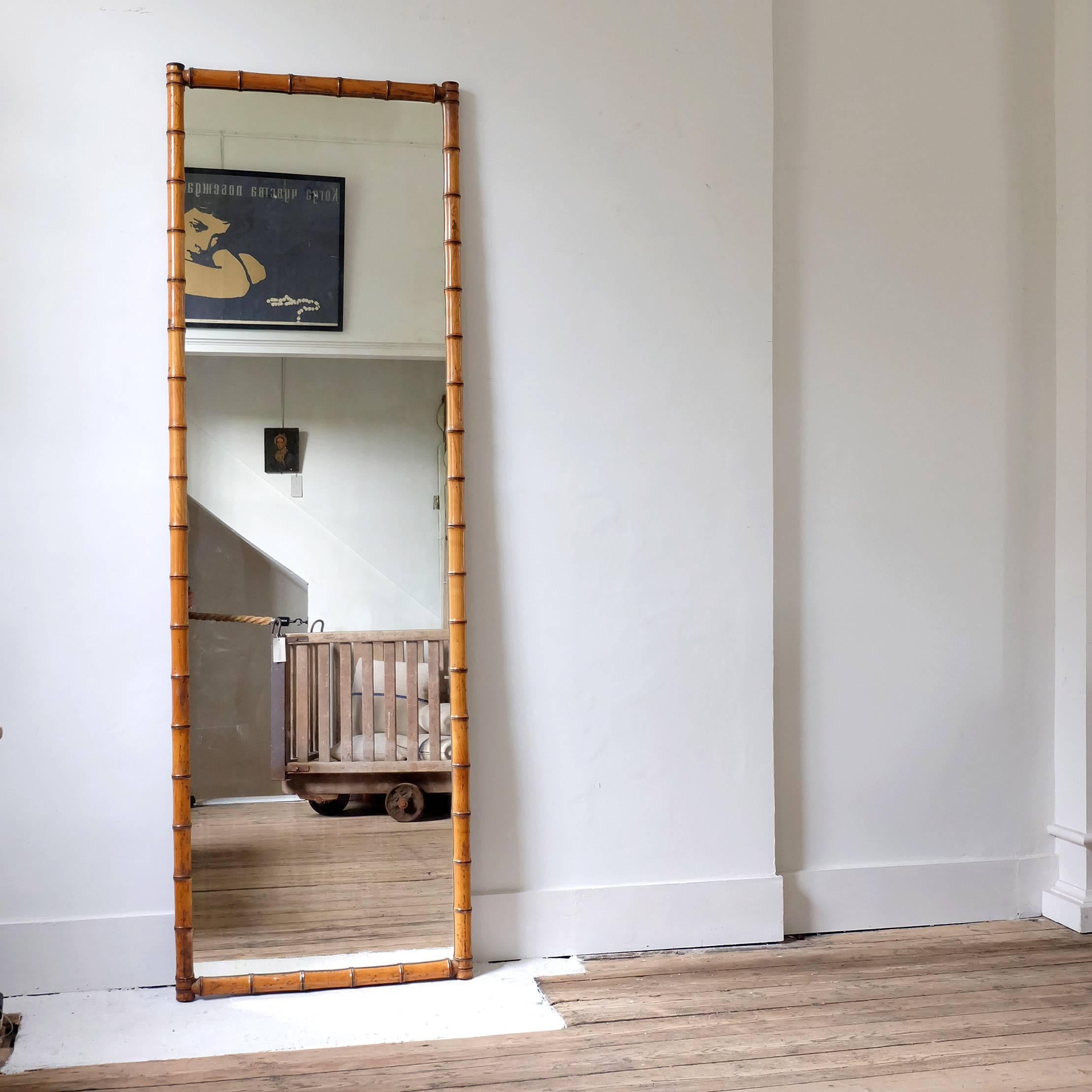 A stunning period French bamboo mirror with panelled back, circa 1890. I have never come across such a large bamboo mirror before, a real statement piece.